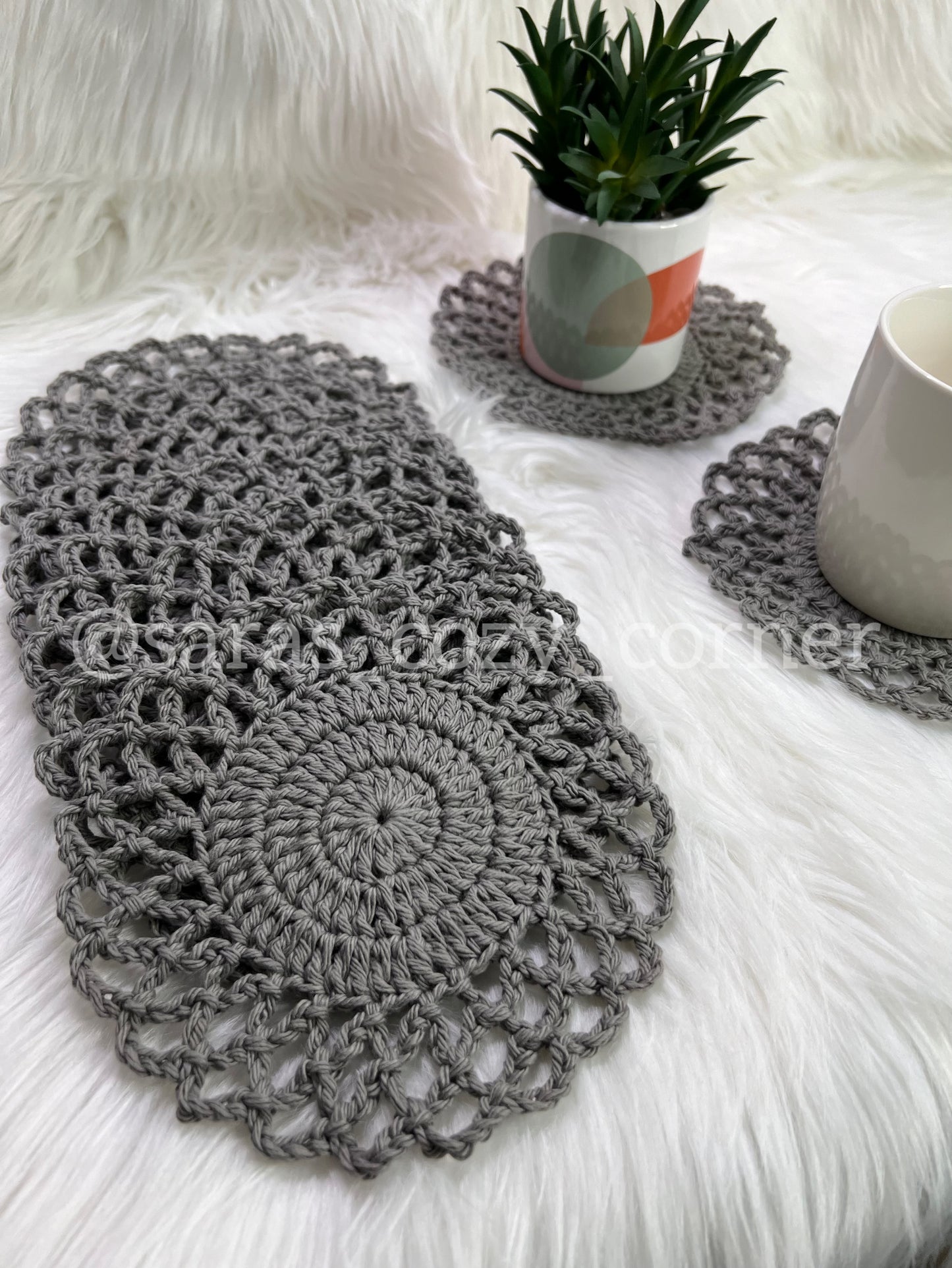 Elegant lace border dark gray eco-friendly coasters