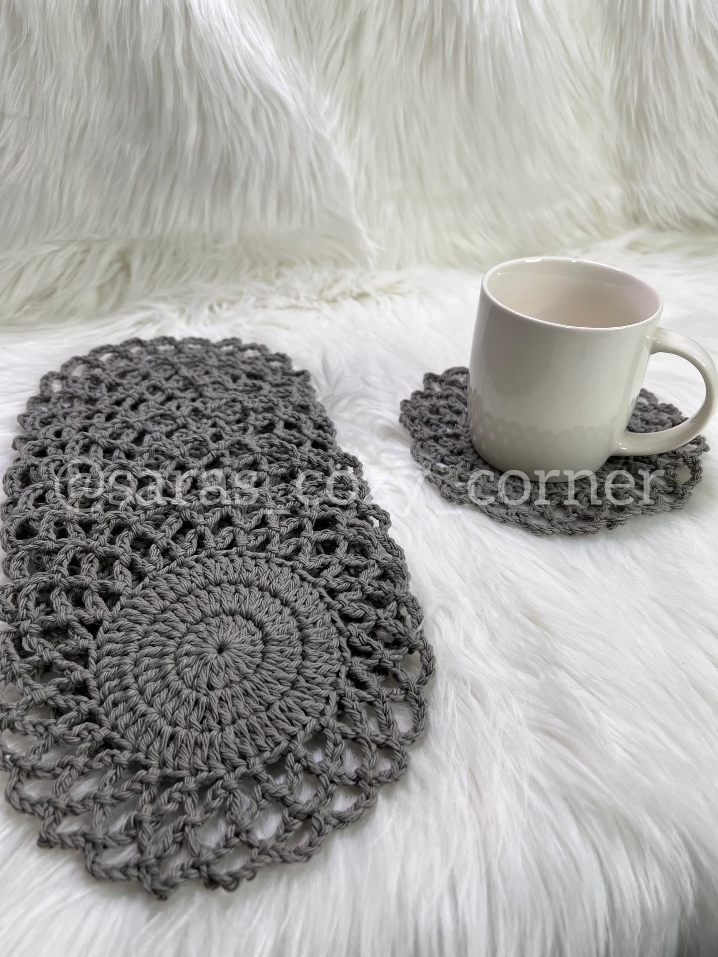Elegant lace border dark gray eco-friendly coasters