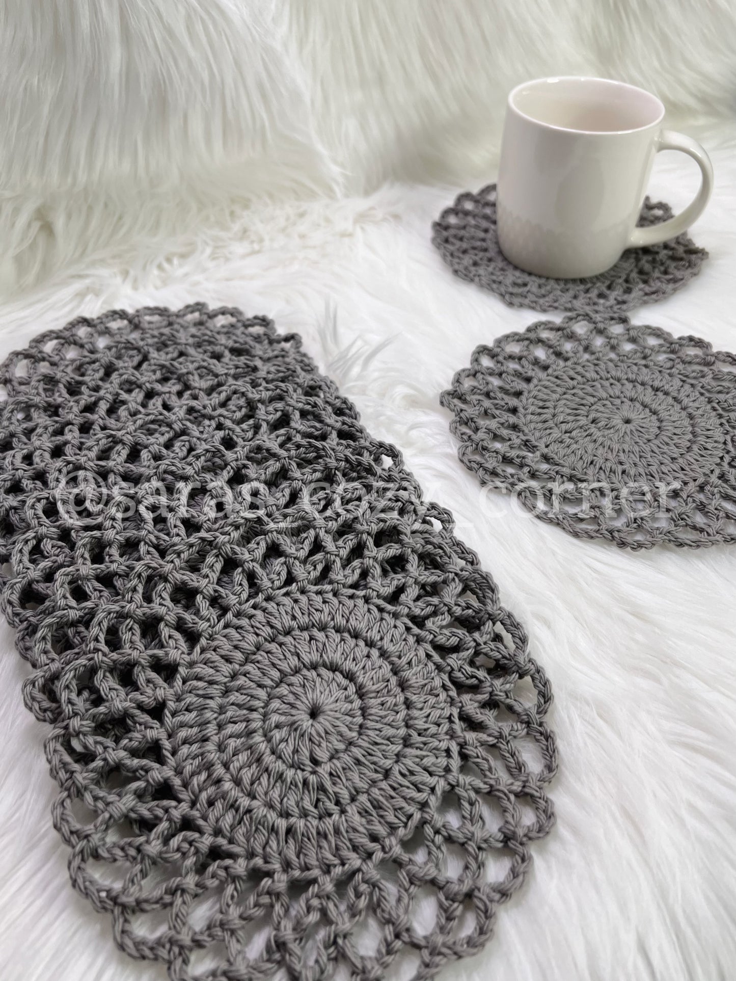 Elegant lace border dark gray eco-friendly coasters