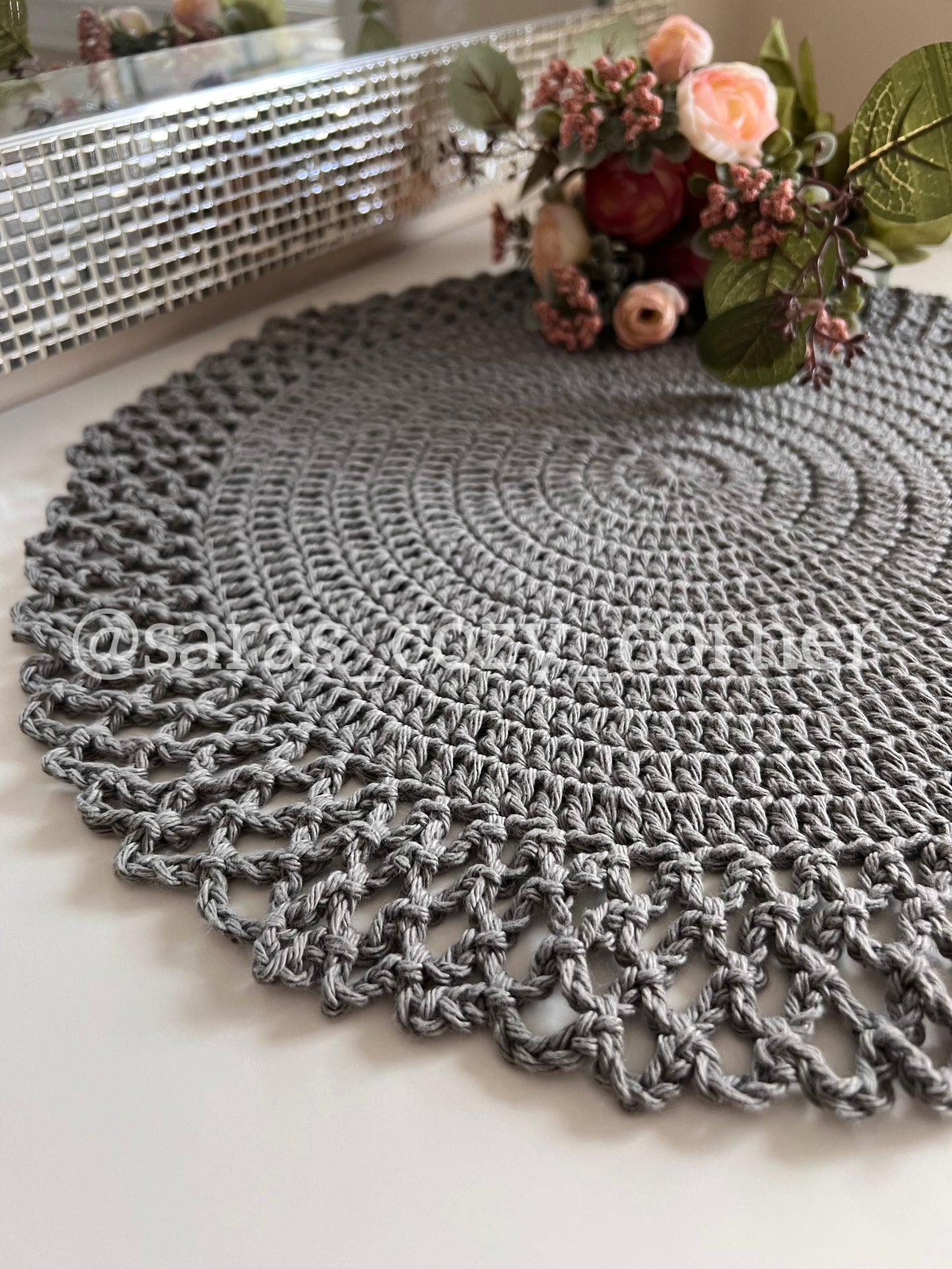 Elegant lace border grey crochet placemat