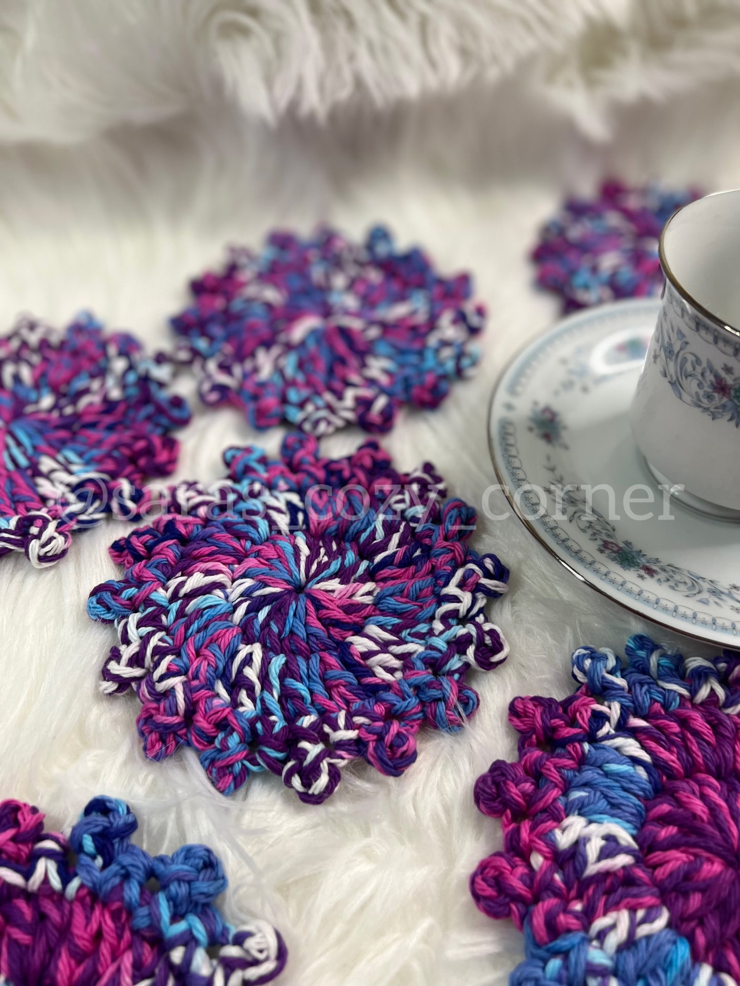 The Purple Perk crochet coaster