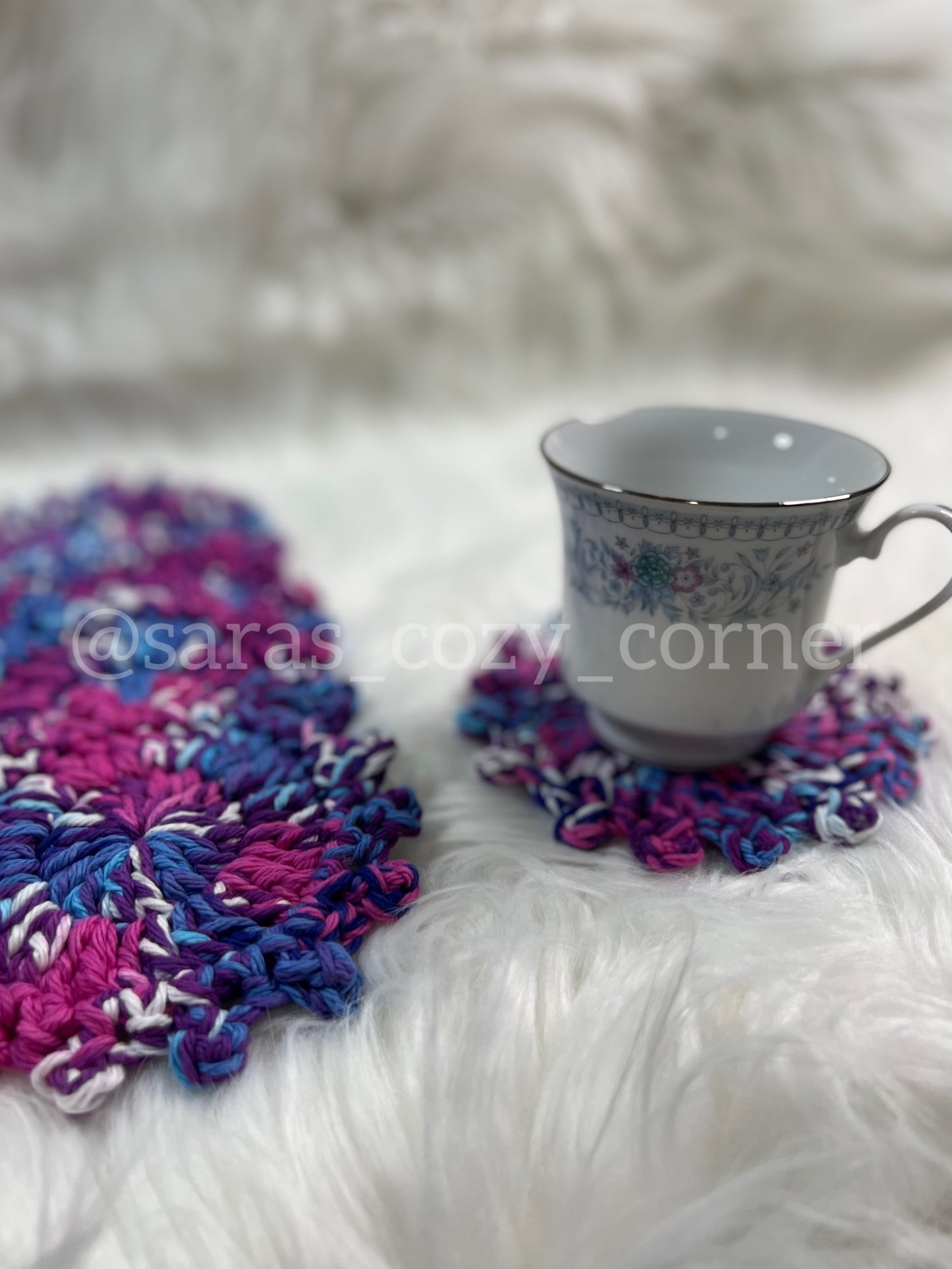 The Purple Perk crochet coaster