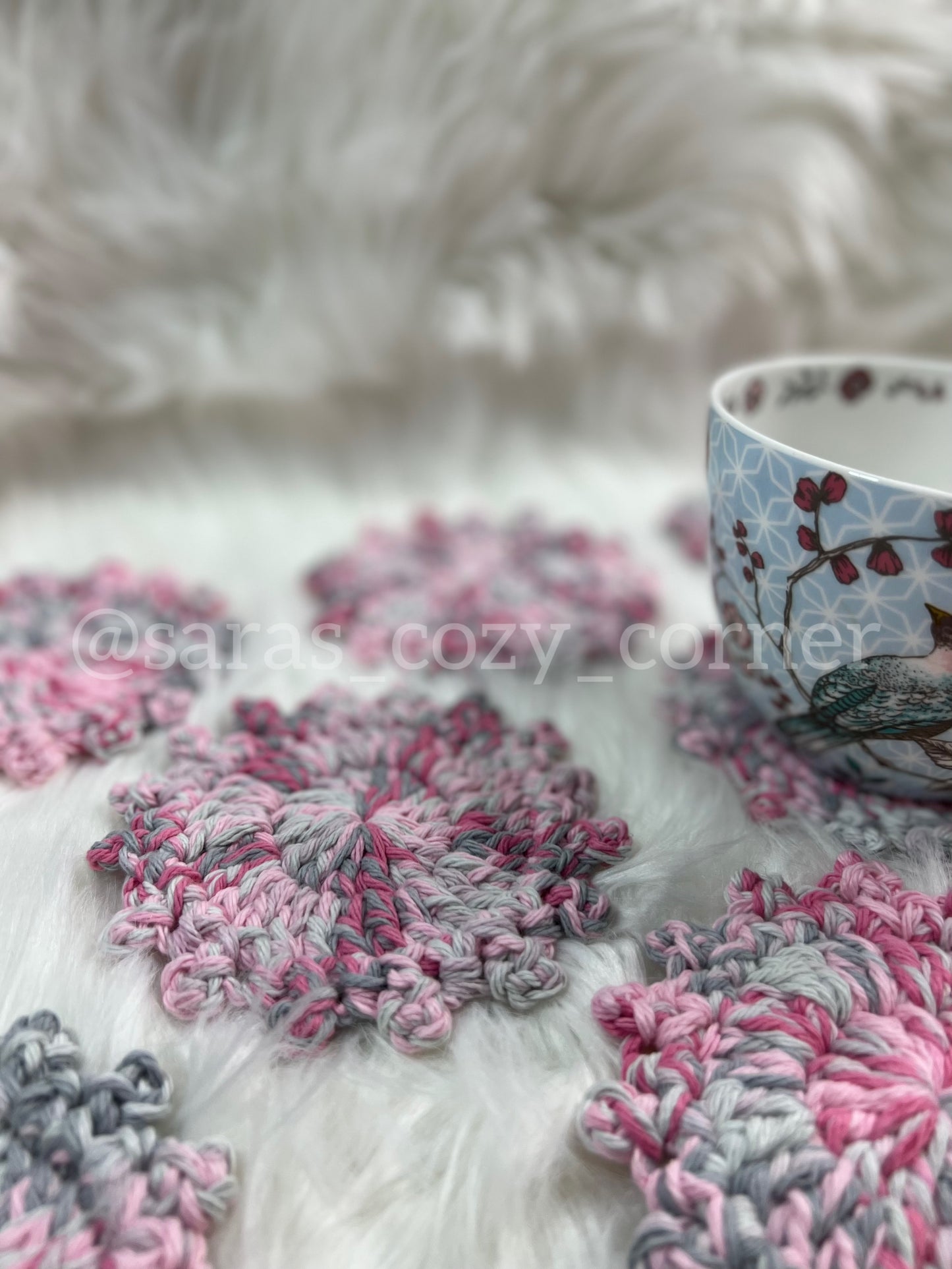 The Blush Blossom crochet coaster