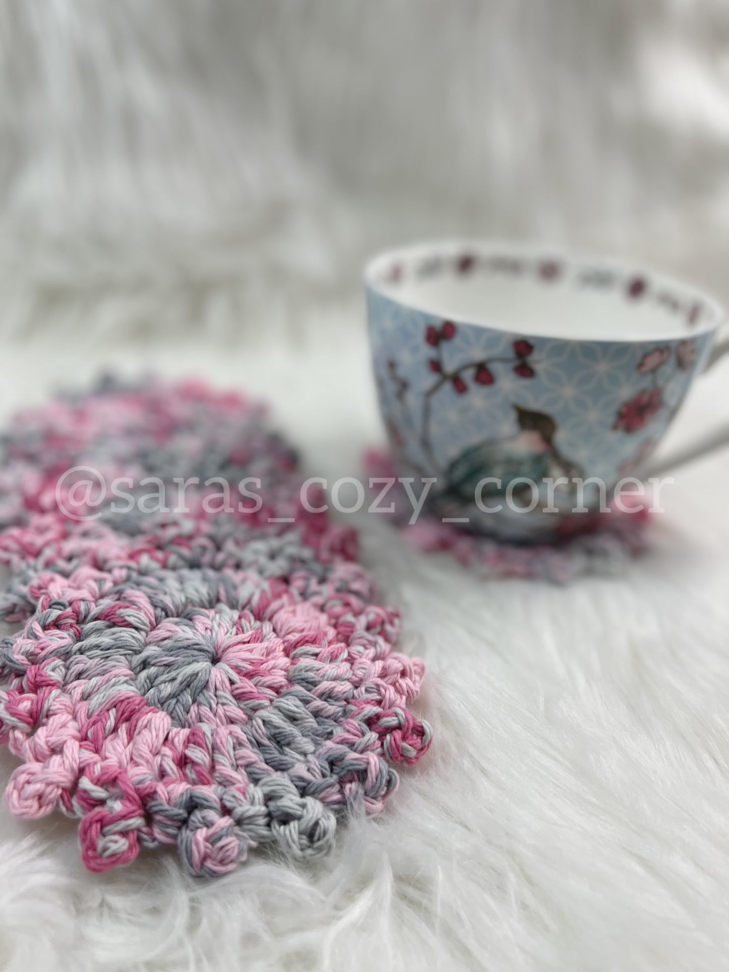 The Blush Blossom crochet coaster