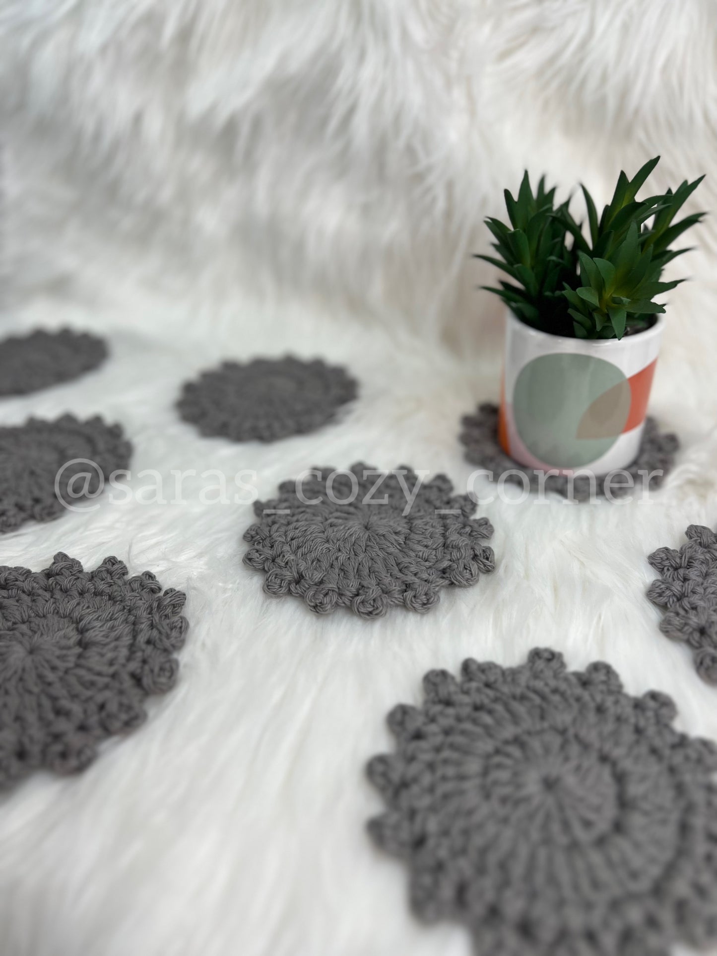 Elegant gray crochet coasters