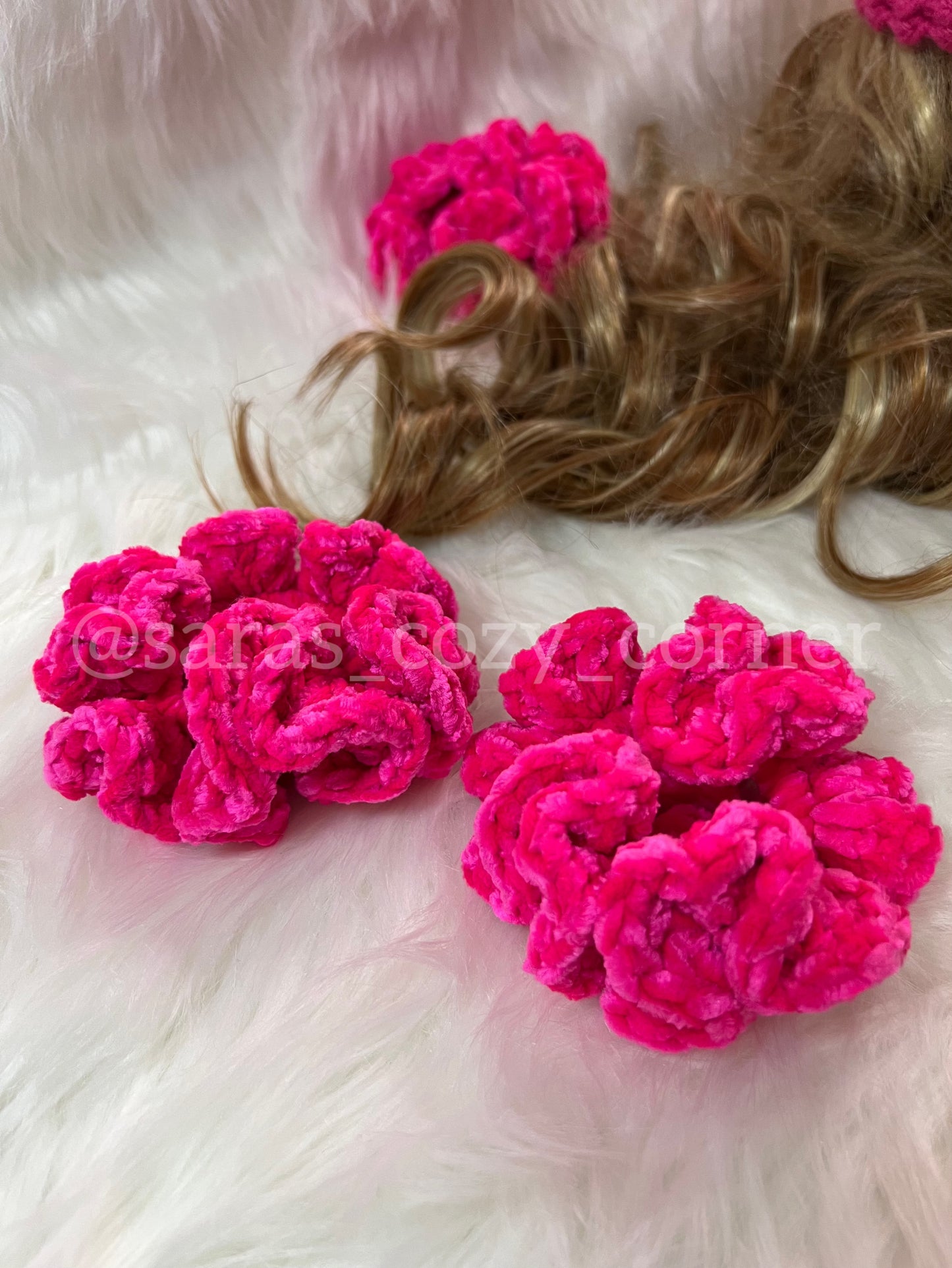 The Velvet Charm scrunchies pink pop