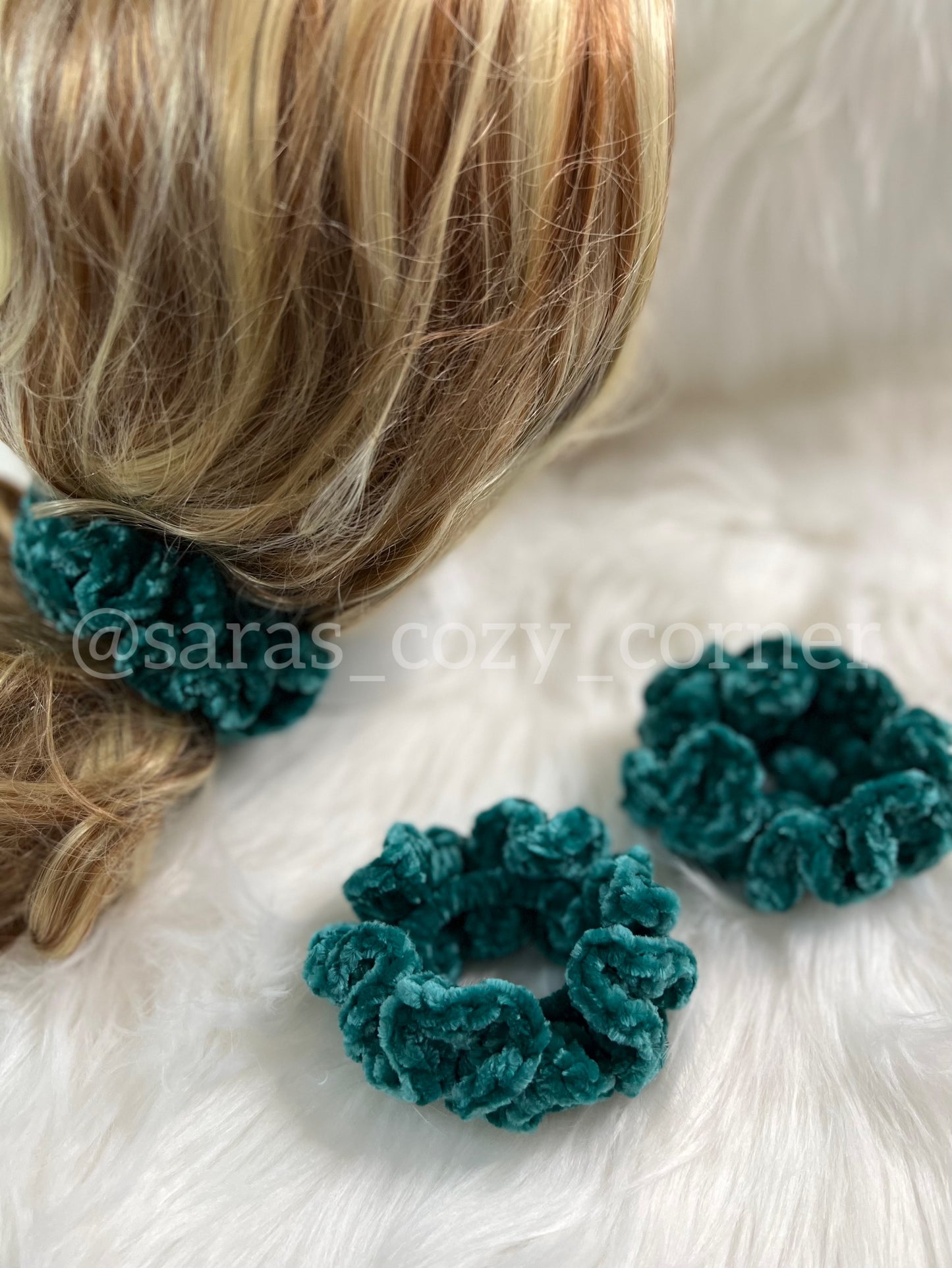 The Velvet Charm scrunchies teal