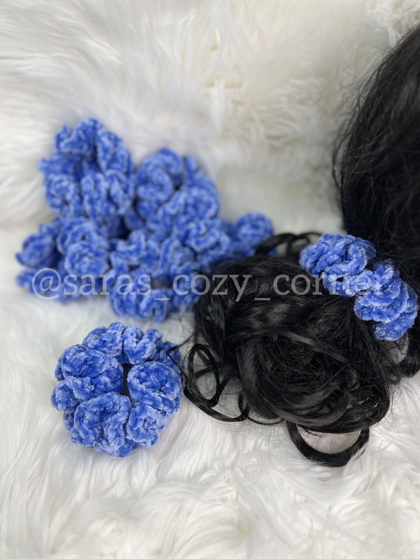 The Velvet Charm scrunchies rich blue