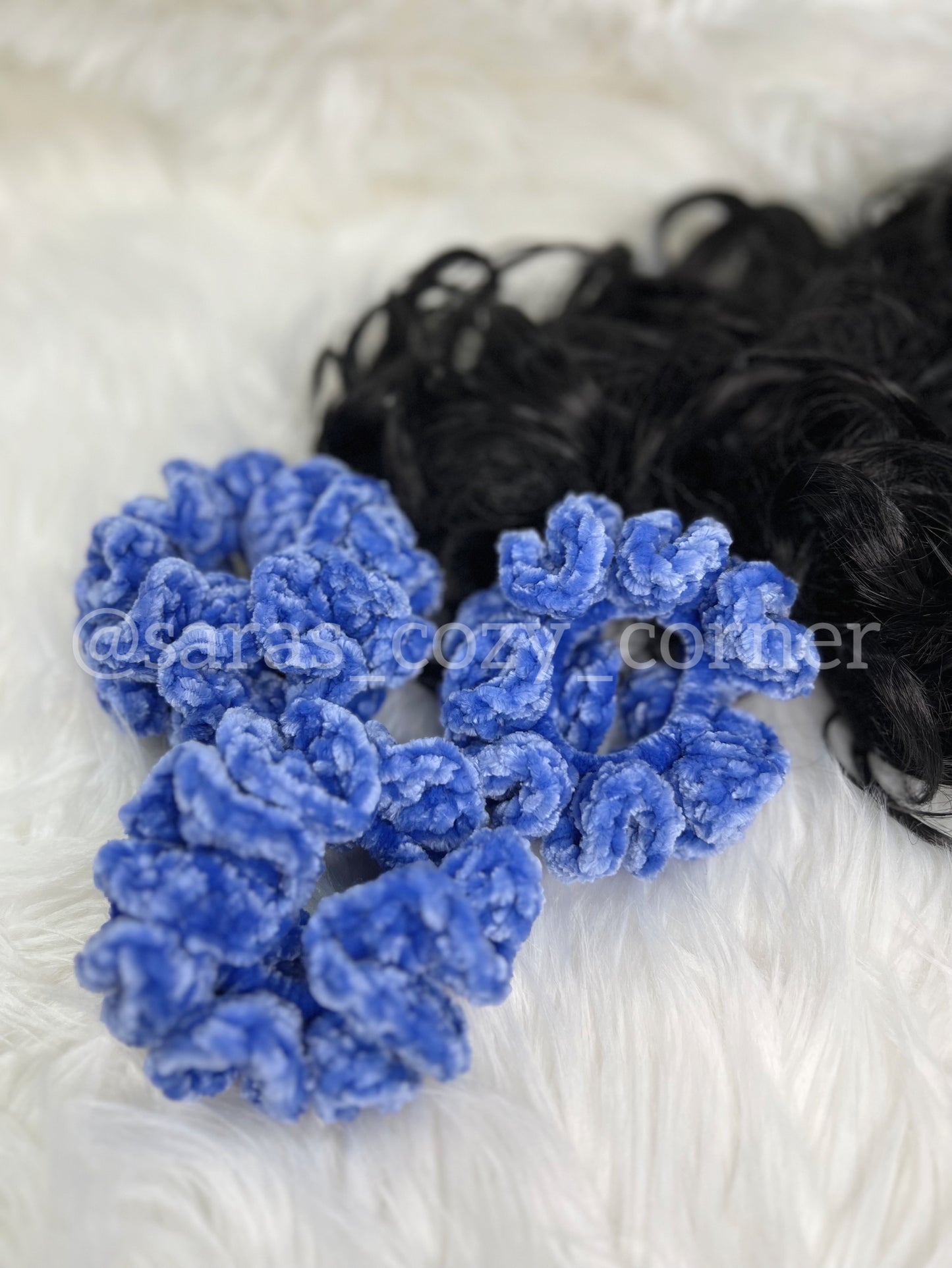 The Velvet Charm scrunchies rich blue