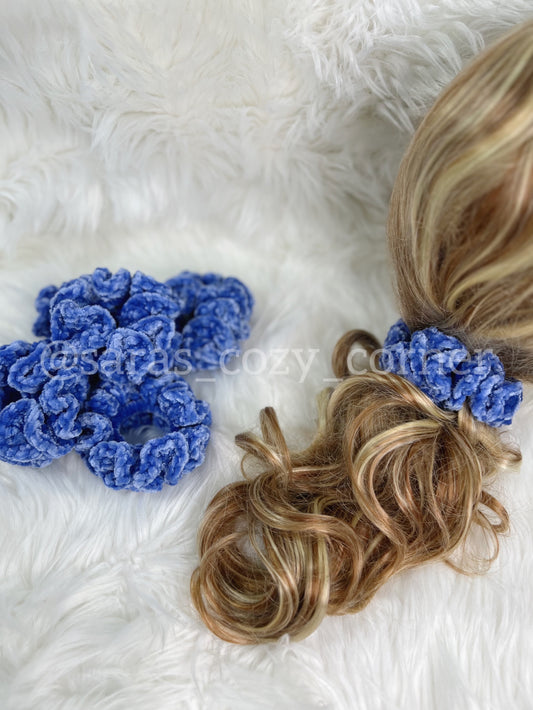 The Velvet Charm scrunchies rich blue