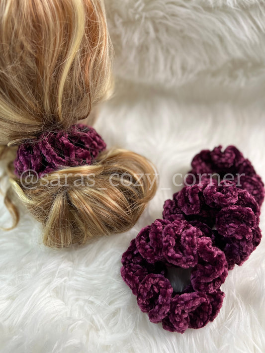 The Velvet Charm scrunchies burgundy