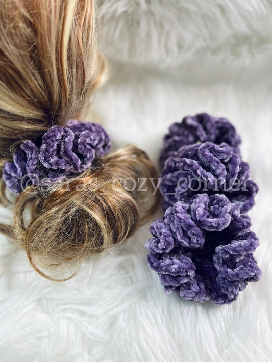 The Velvet Charm scrunchies lavender