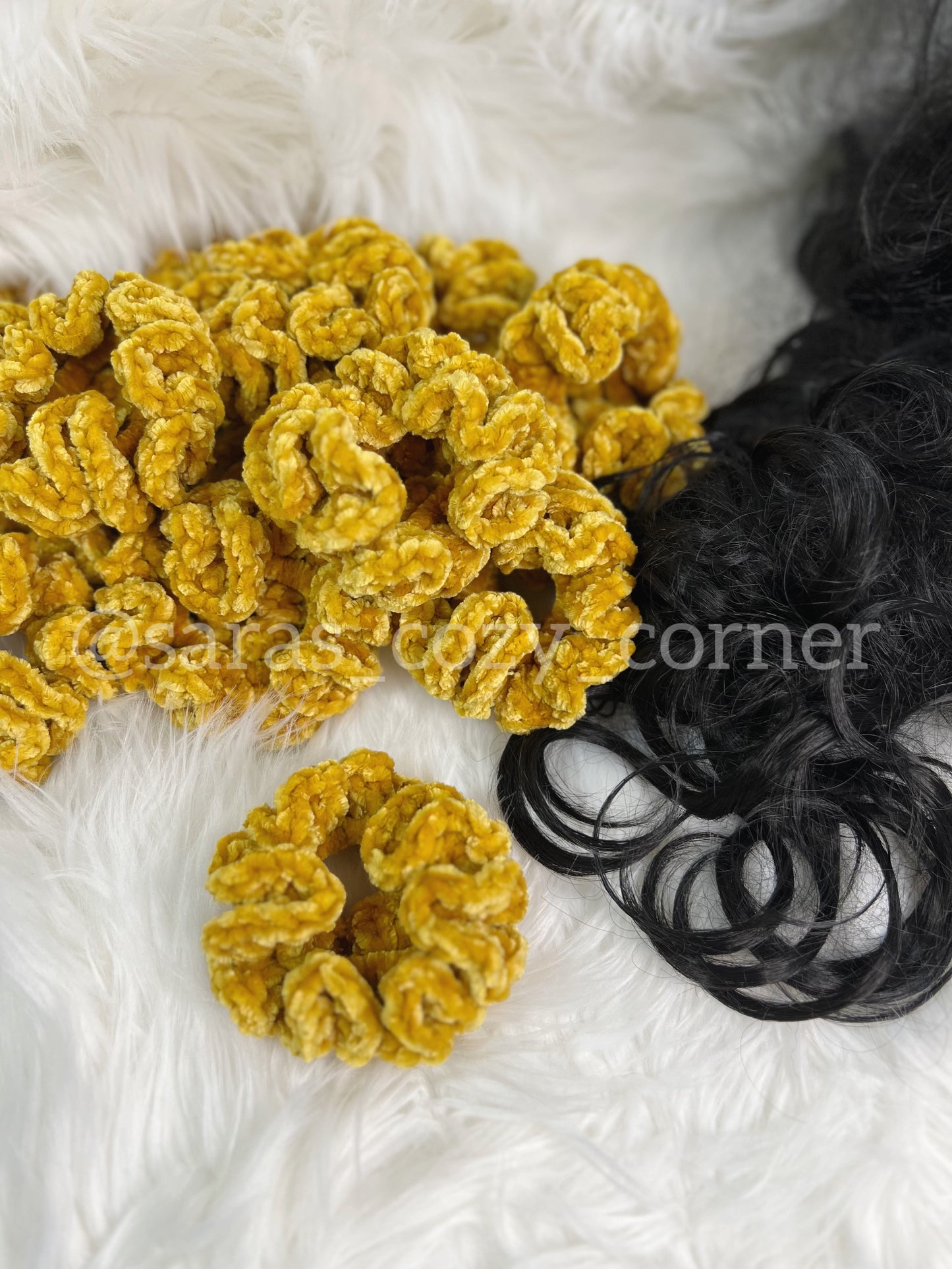 The Velvet Charm scrunchies golden moss