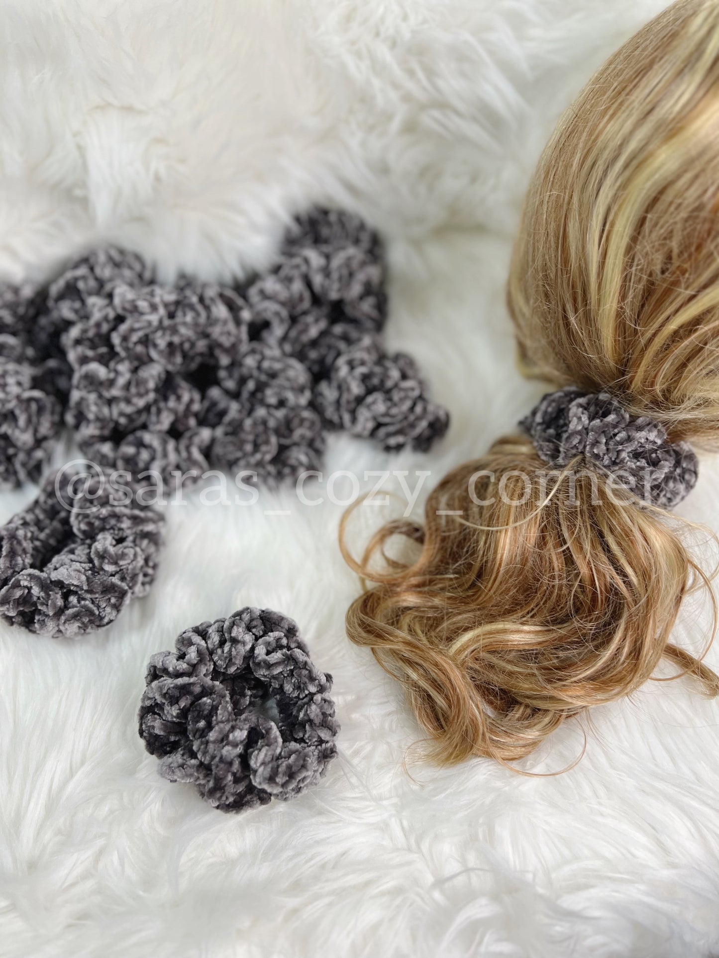 The Velvet Charm scrunchies vapor grey