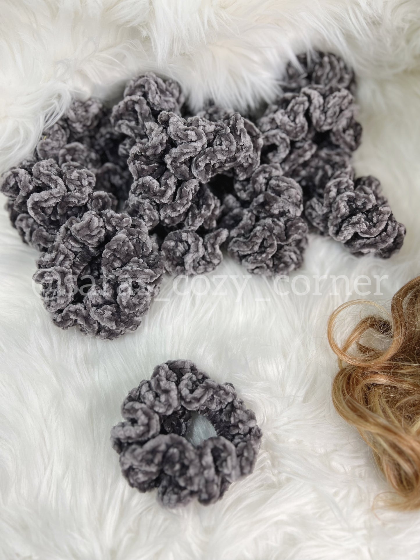 The Velvet Charm scrunchies vapor grey