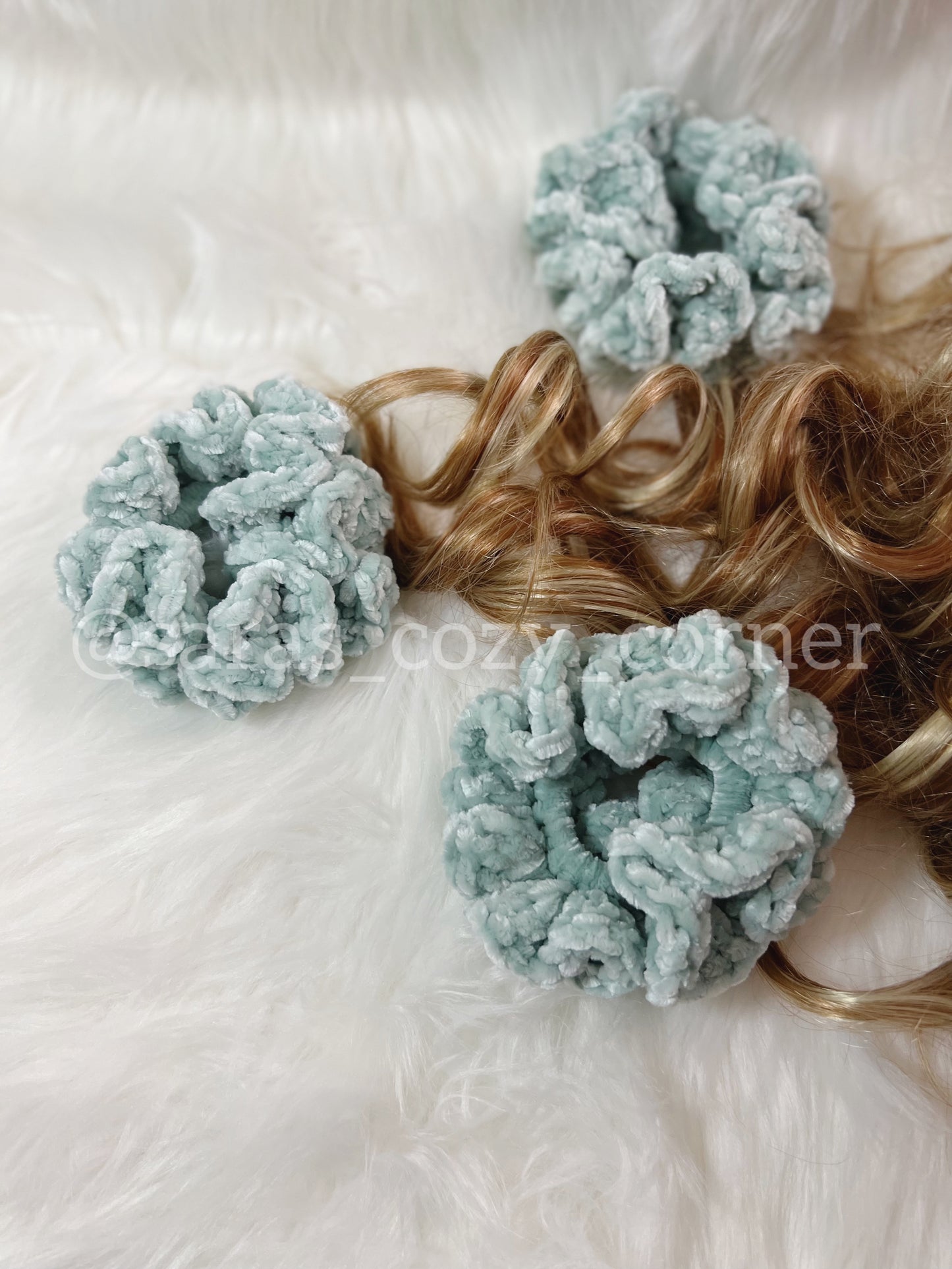 The Velvet Charm scrunchies vintage teal