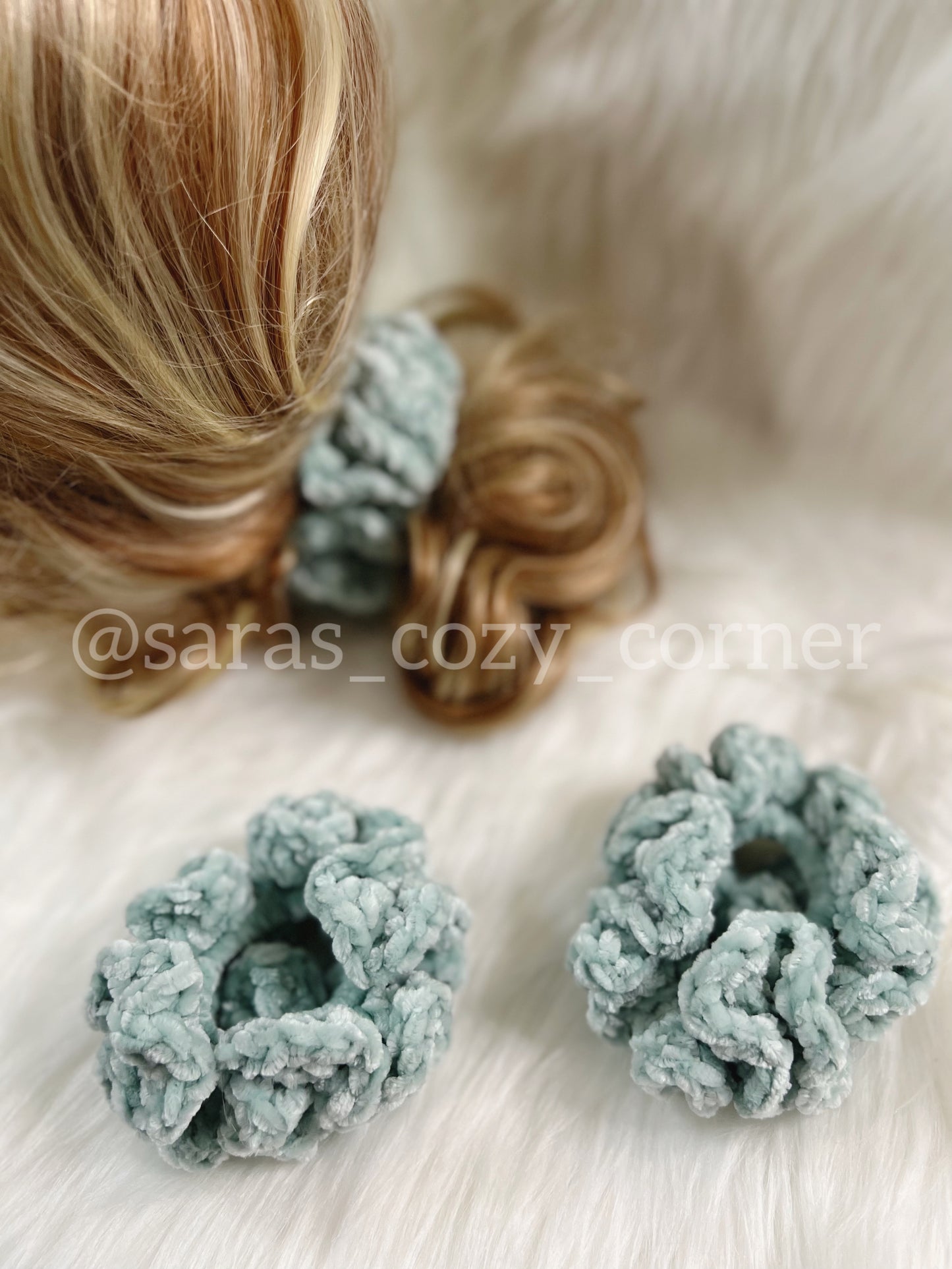 The Velvet Charm scrunchies vintage teal