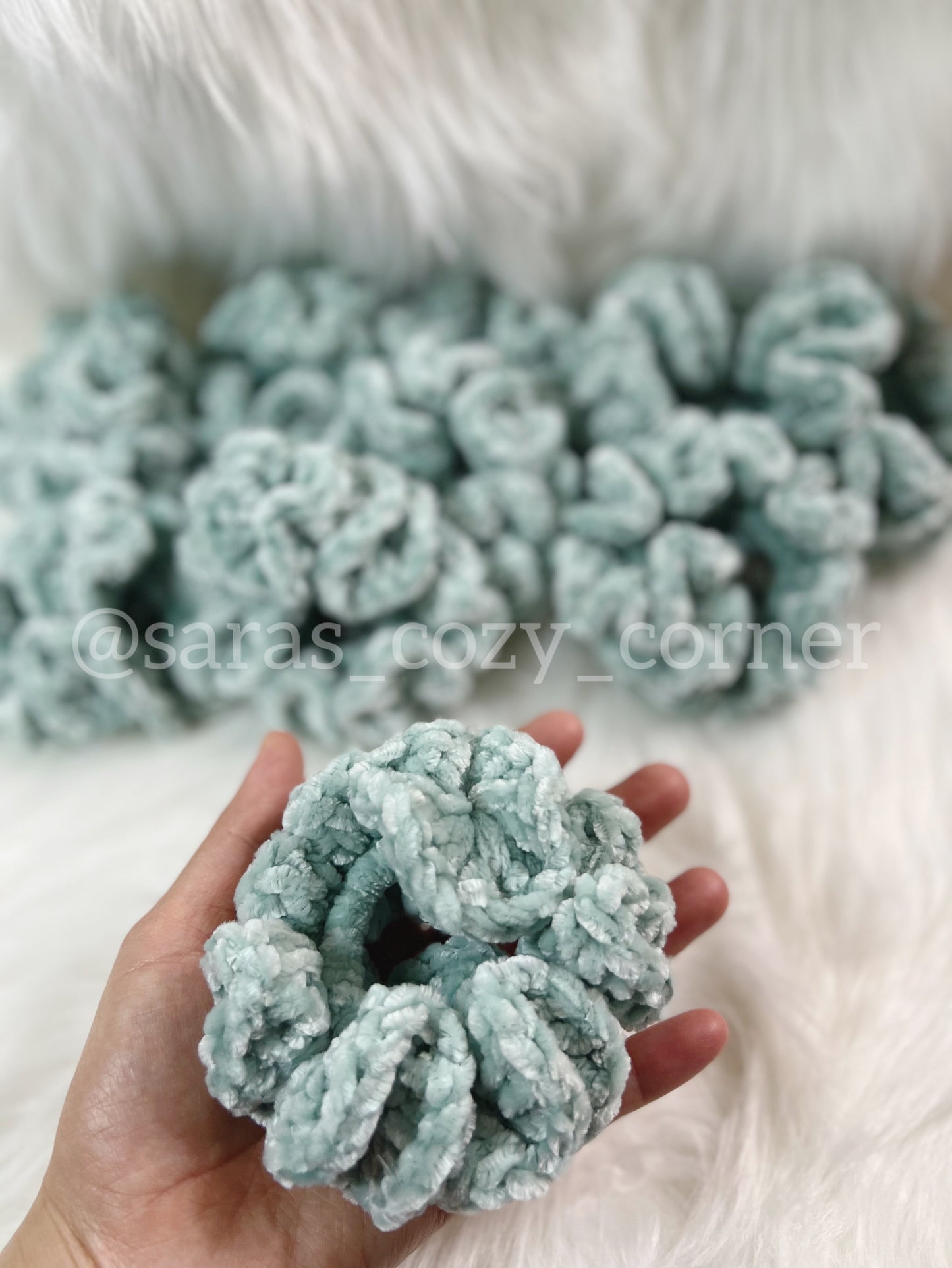 The Velvet Charm scrunchies vintage teal