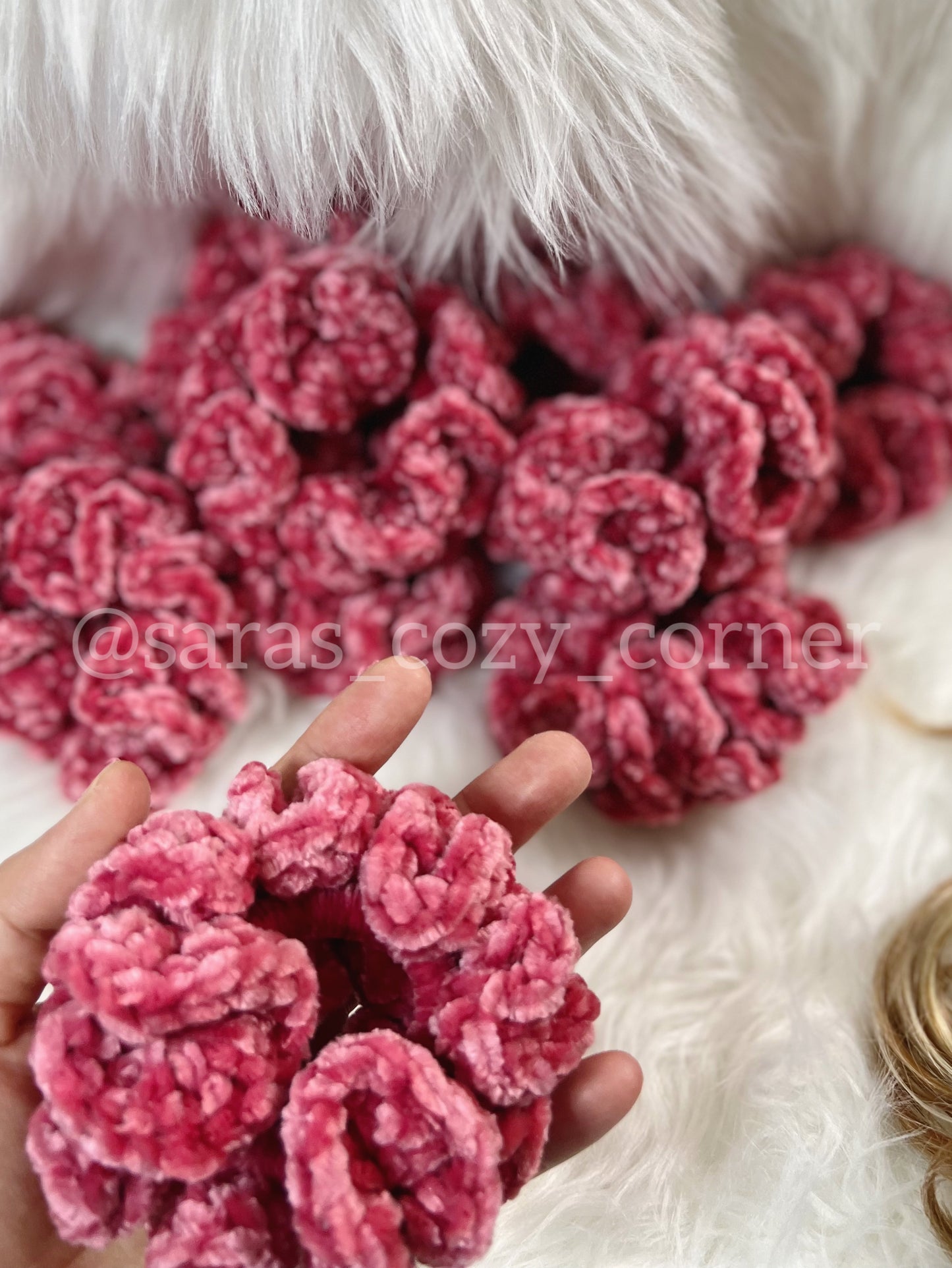 The Velvet Charm scrunchies, cranberry