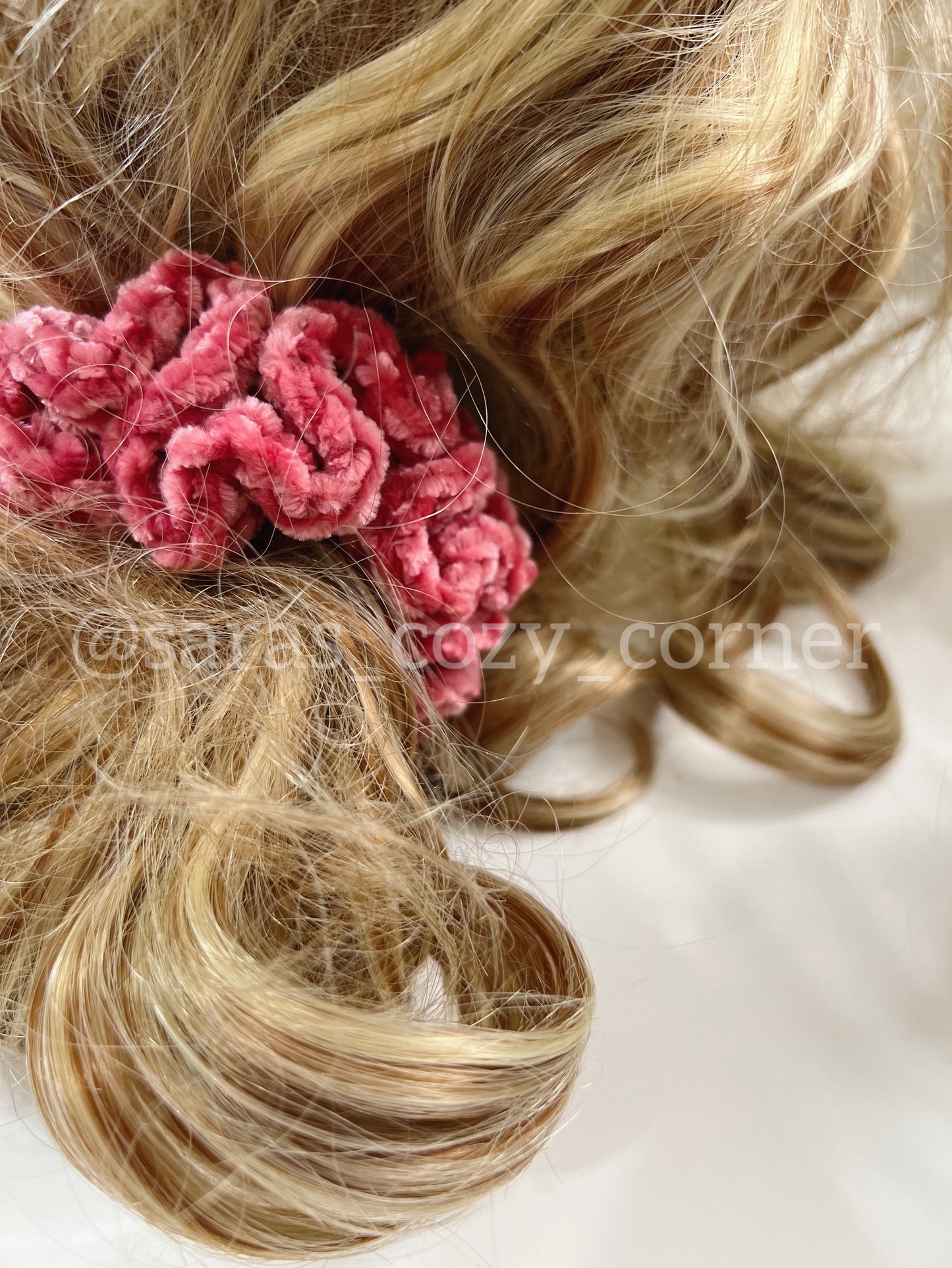 The Velvet Charm scrunchies, cranberry