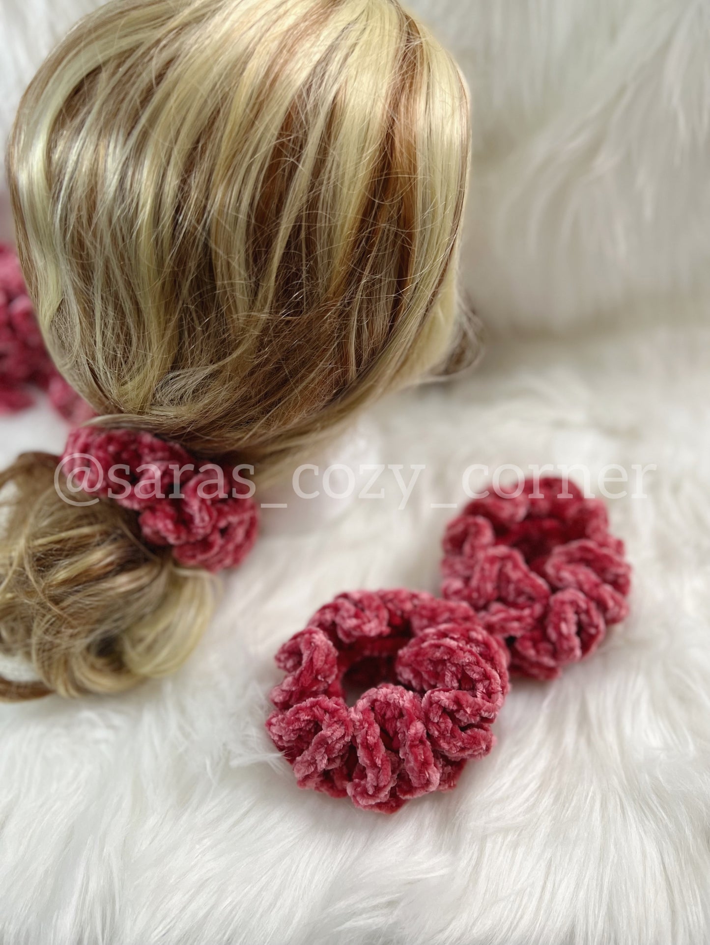 The Velvet Charm scrunchies, cranberry