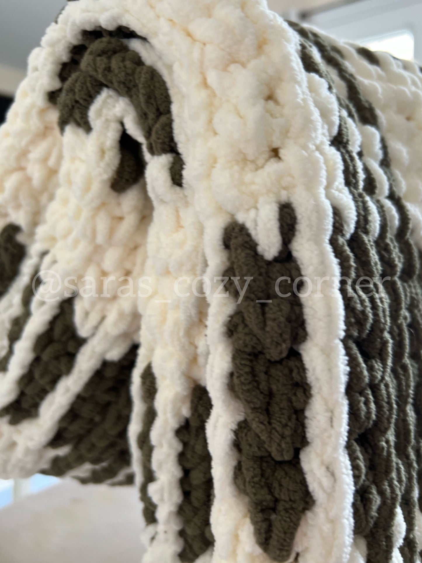 Crochet Plaid Throw Blanket "Vintage Olive"