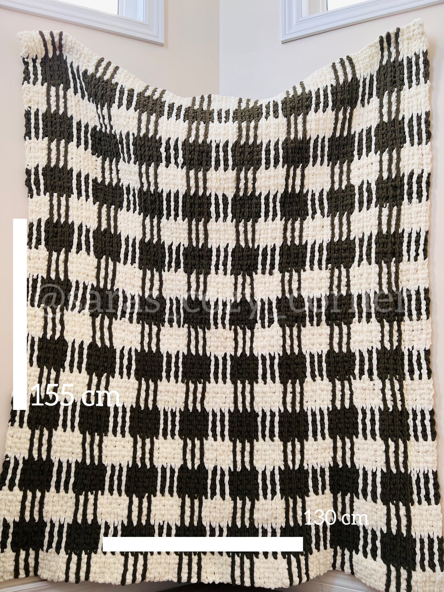 Crochet Plaid Throw Blanket "Vintage Olive"