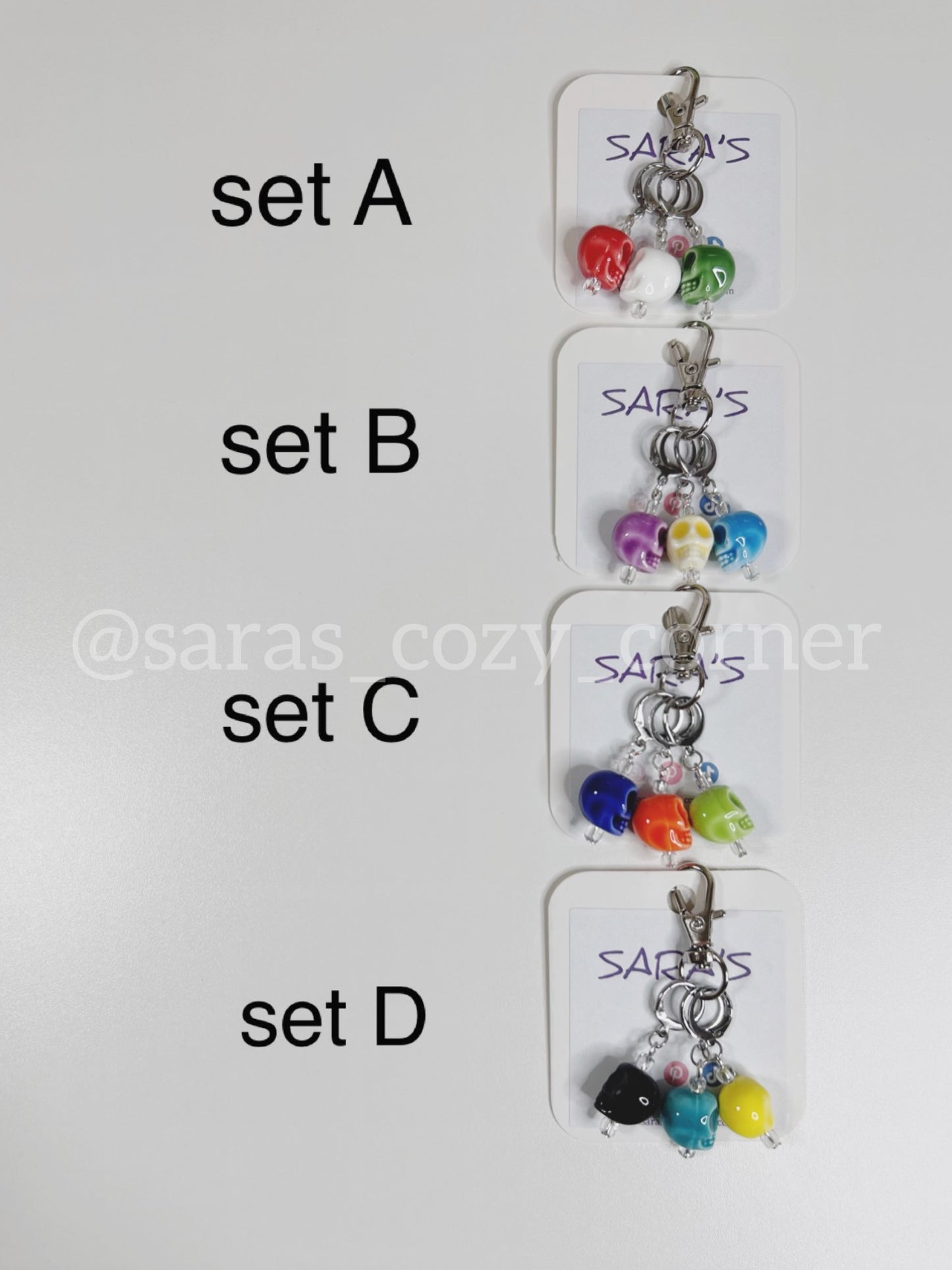 multicolor skulls stitch markers