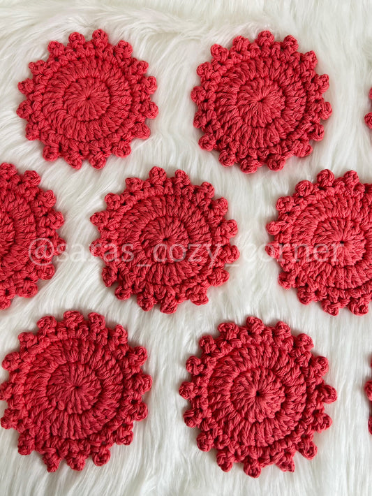 Tangerine crochet round cotton coaster