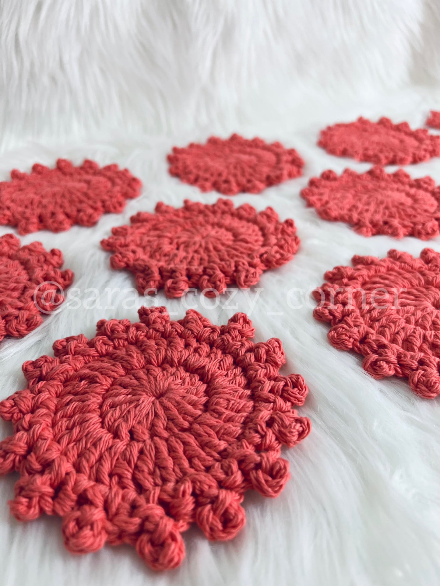 Tangerine crochet round cotton coaster