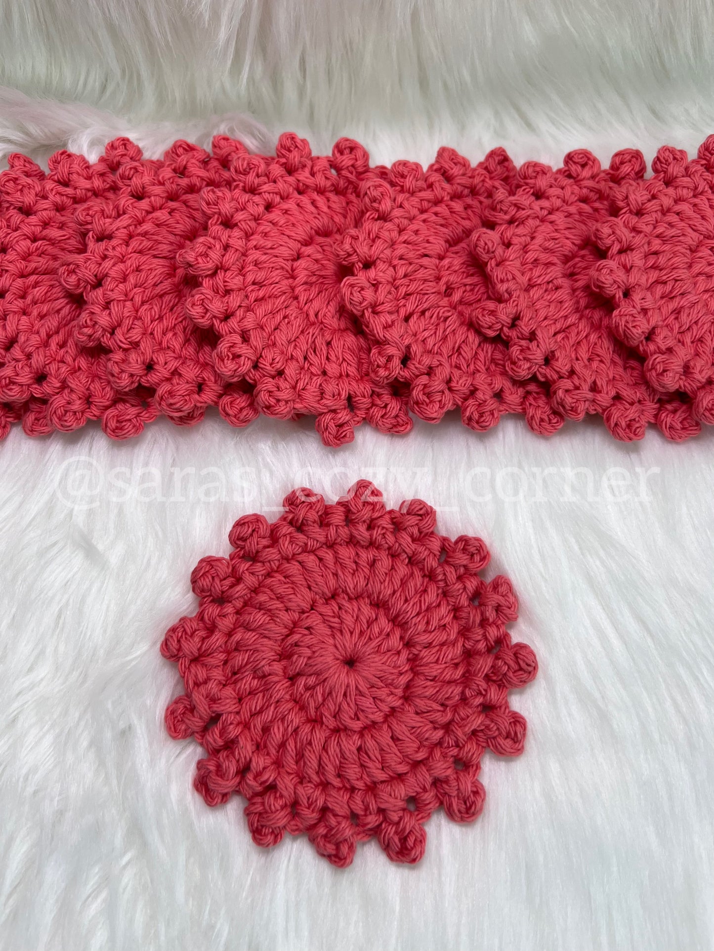 Tangerine crochet round cotton coaster