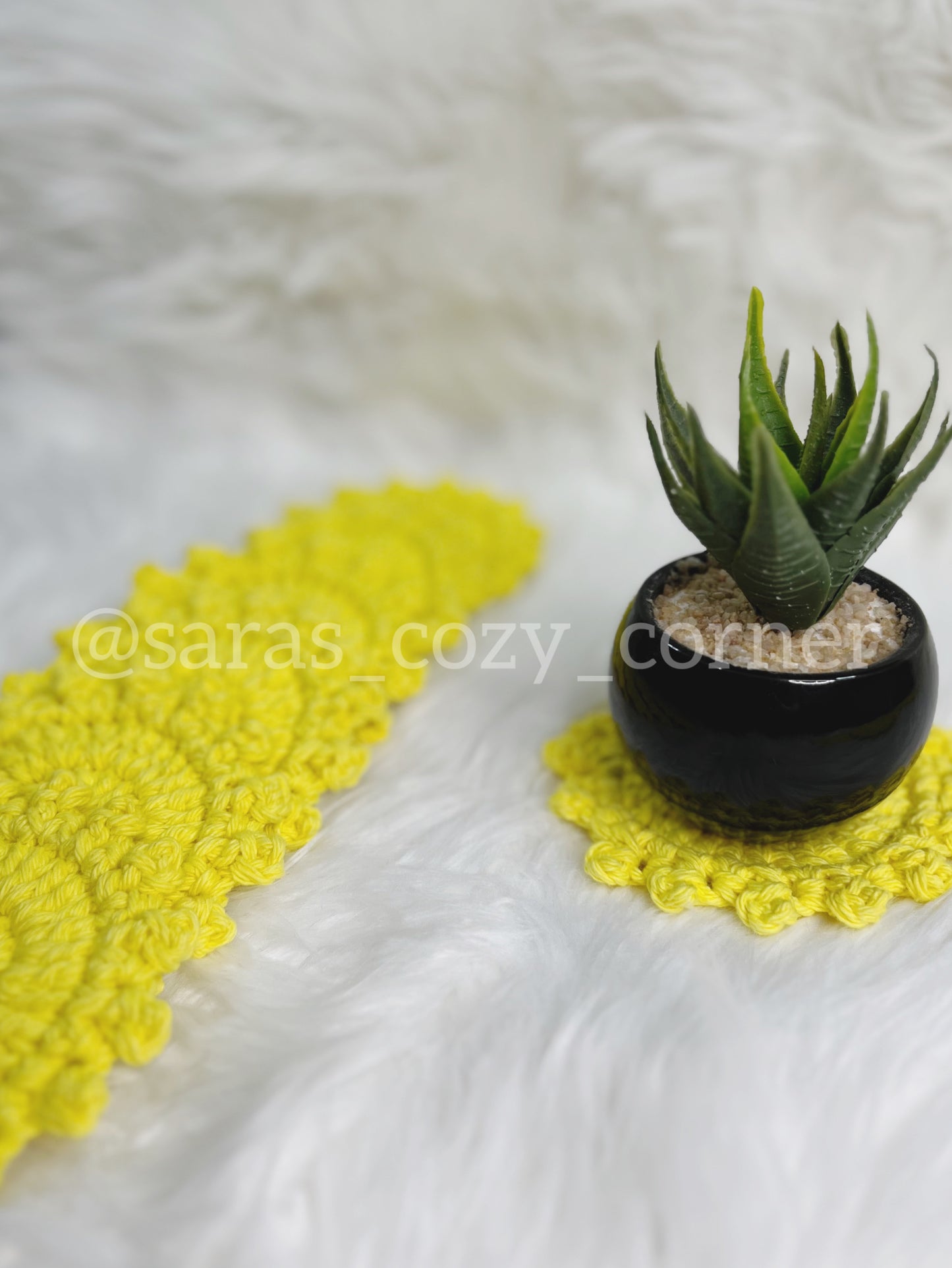 Bright yellow crochet cotton coaster