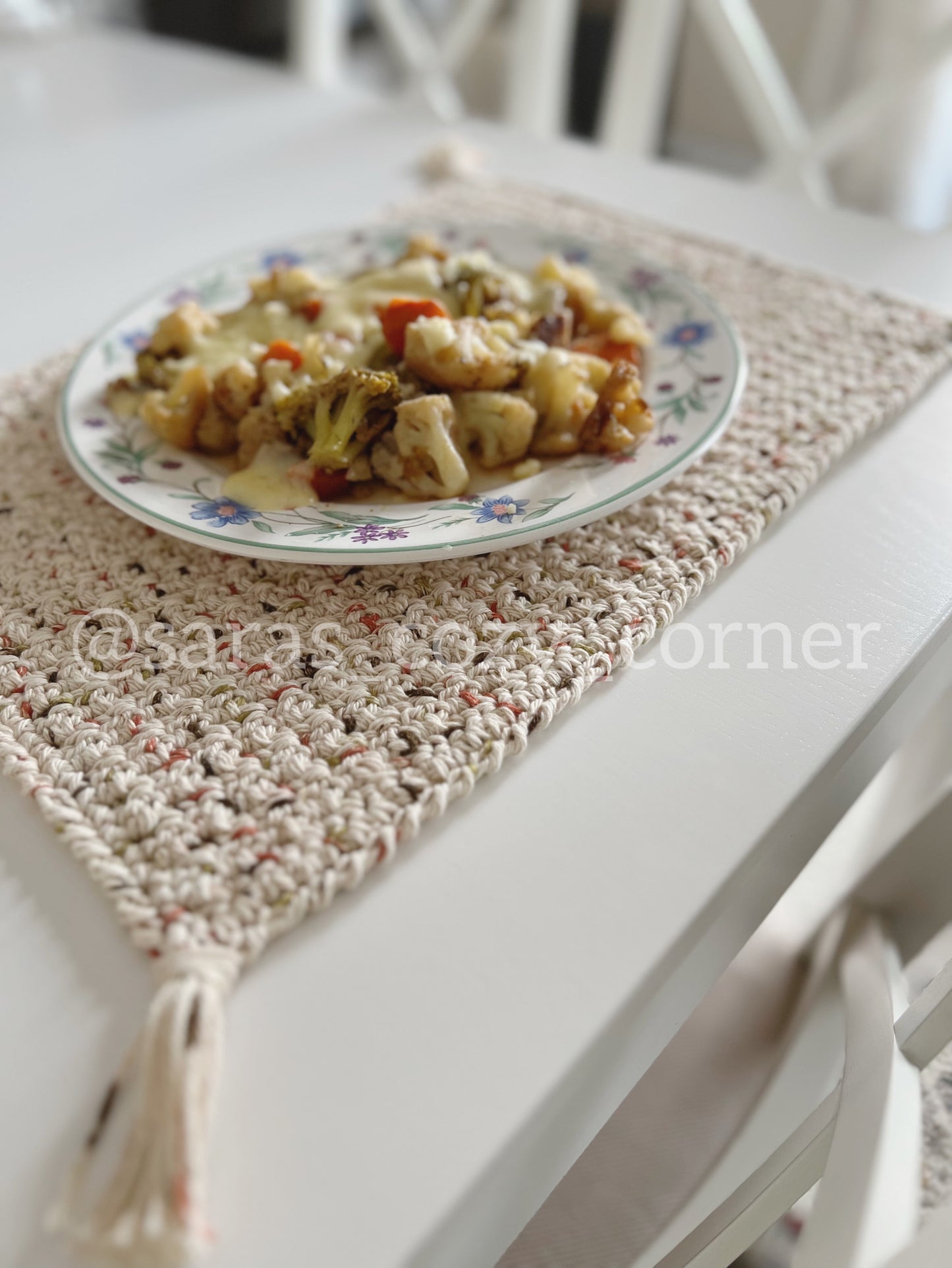 rustic crochet placemat with tassels