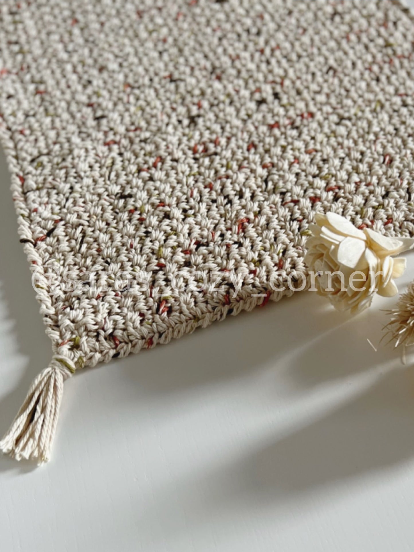 rustic crochet placemat with tassels