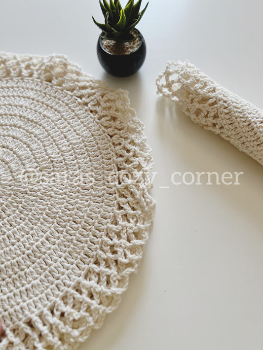 Elegant lace border crochet off white placemat