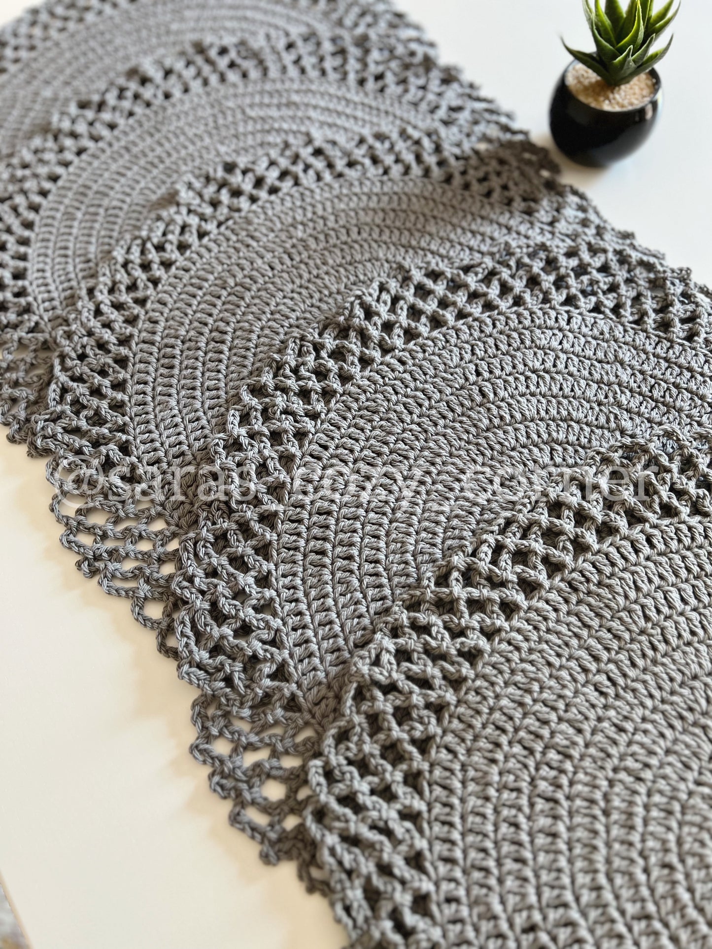 Elegant lace border grey crochet placemat