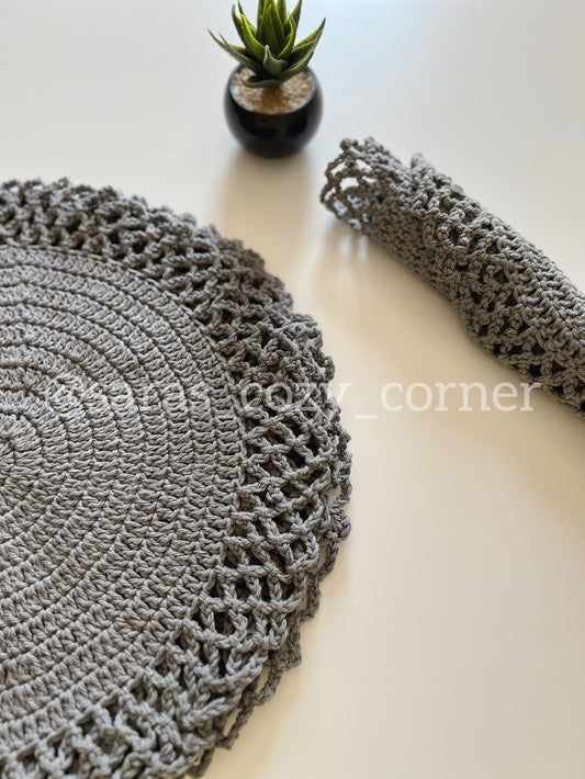 Elegant lace border grey crochet placemat