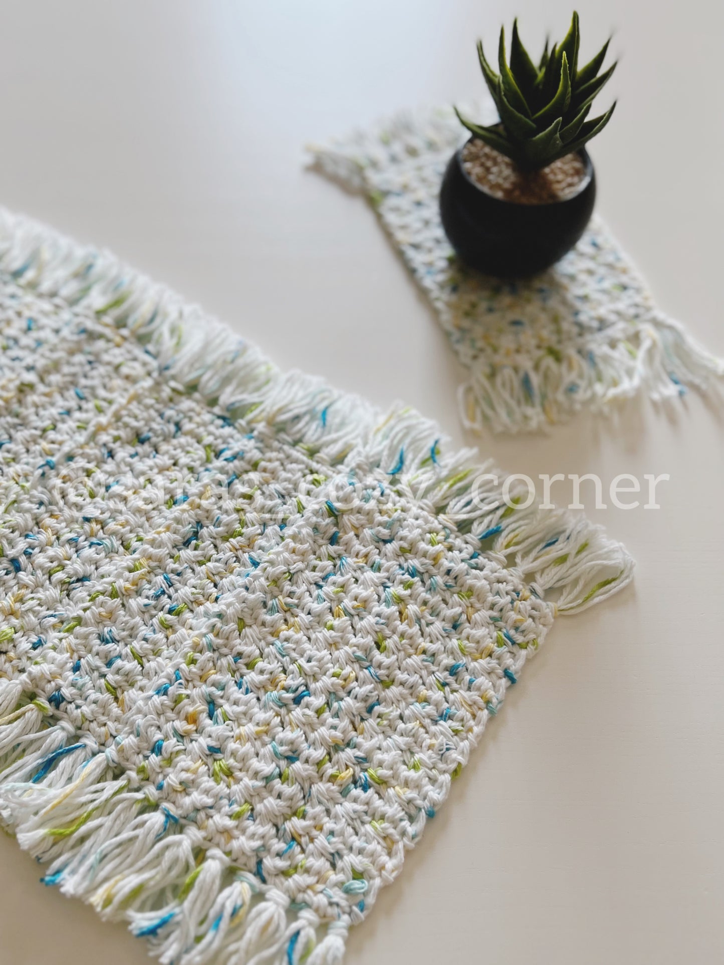 The Summer Prints crochet mug rug