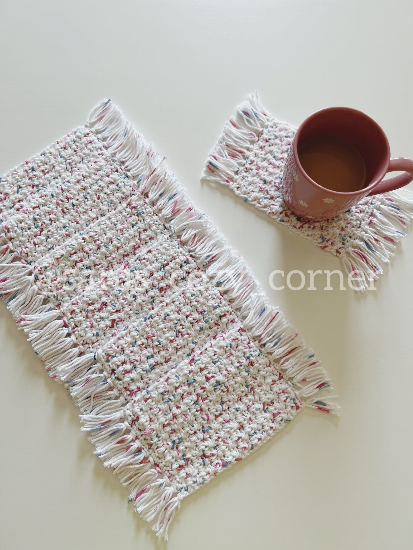 The Marble Prints crochet mug rug