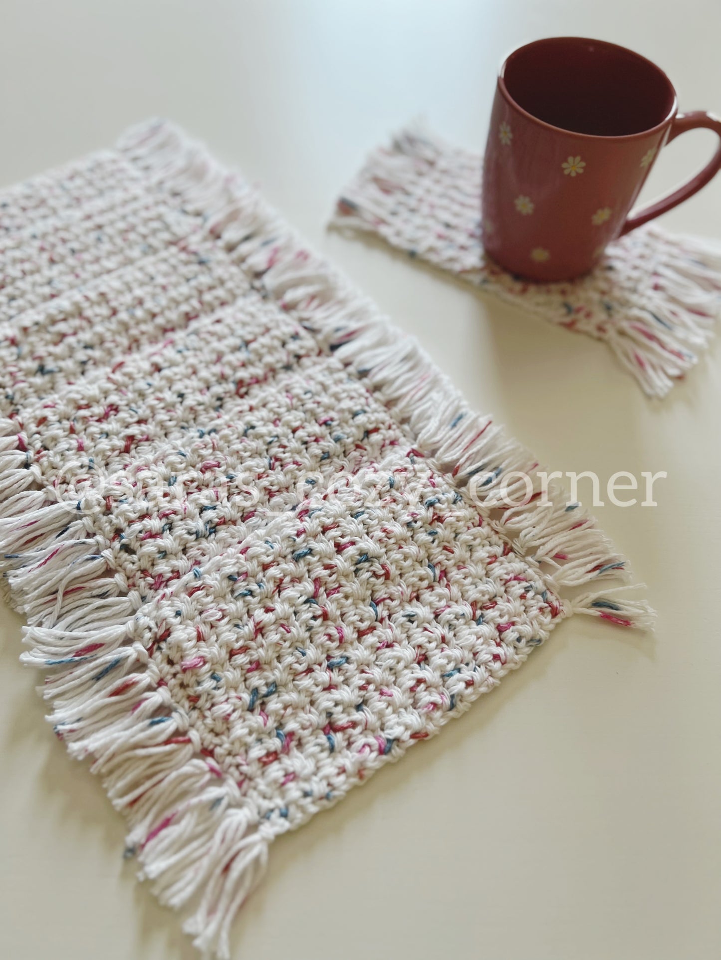 The Marble Prints crochet mug rug