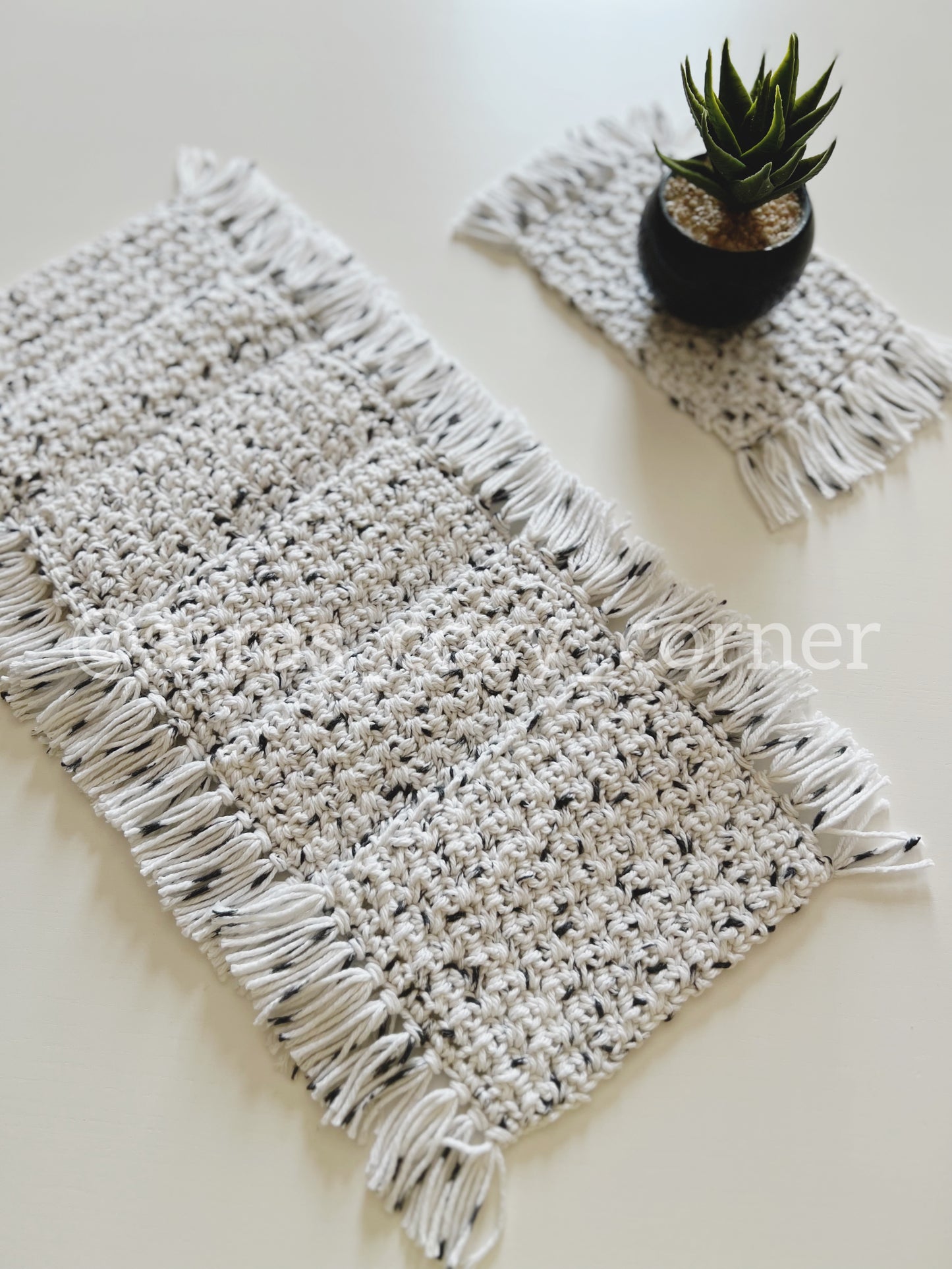 The Salt and Pepper crochet mug rug