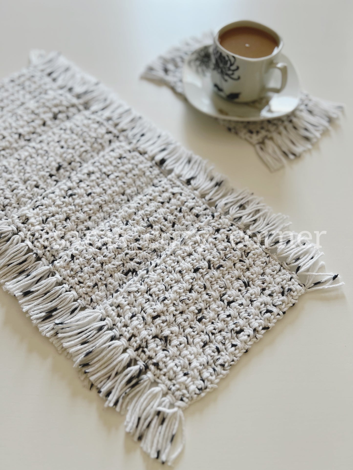 The Salt and Pepper crochet mug rug