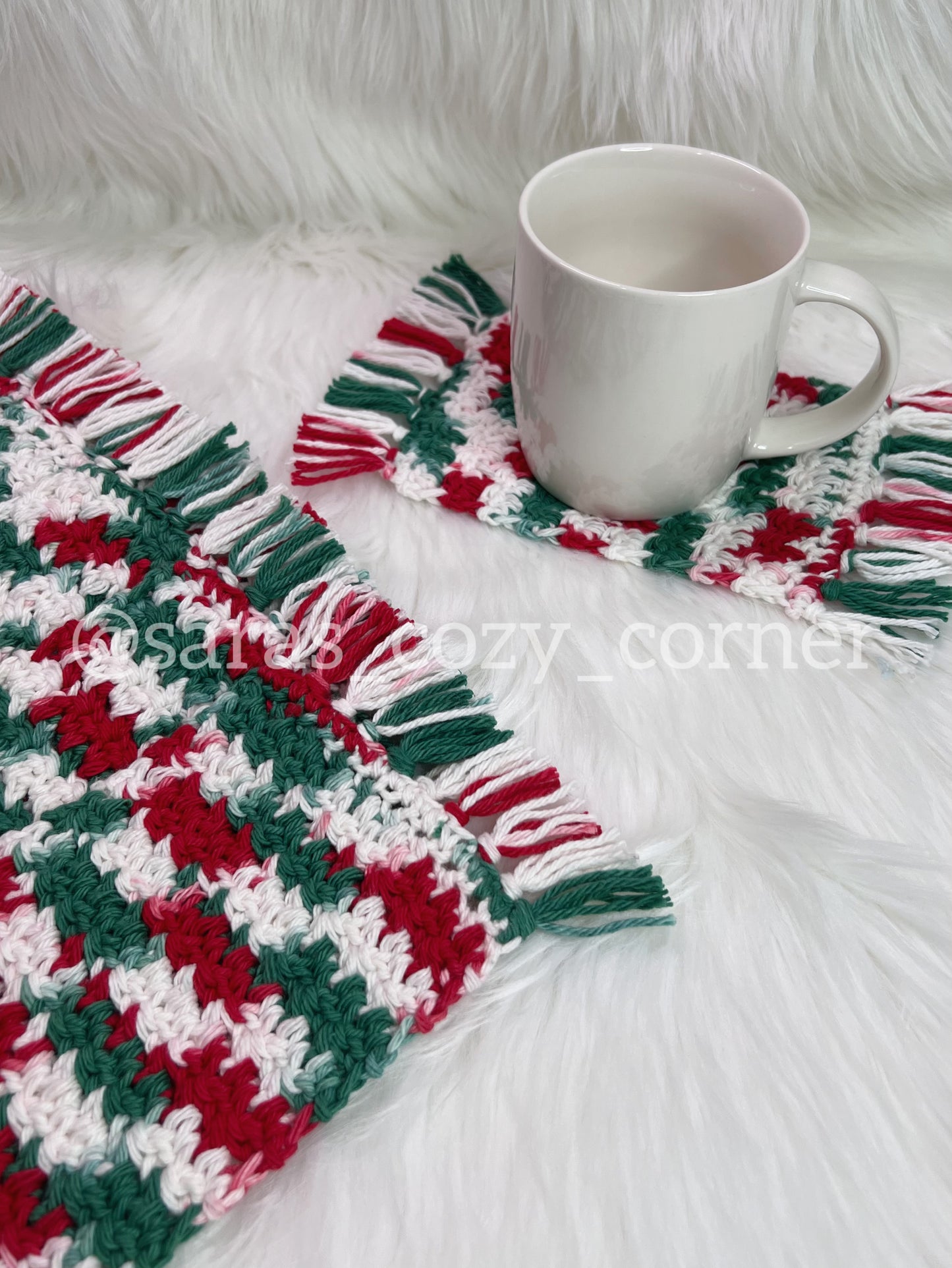 The Festive Mistletoe crochet mug rug