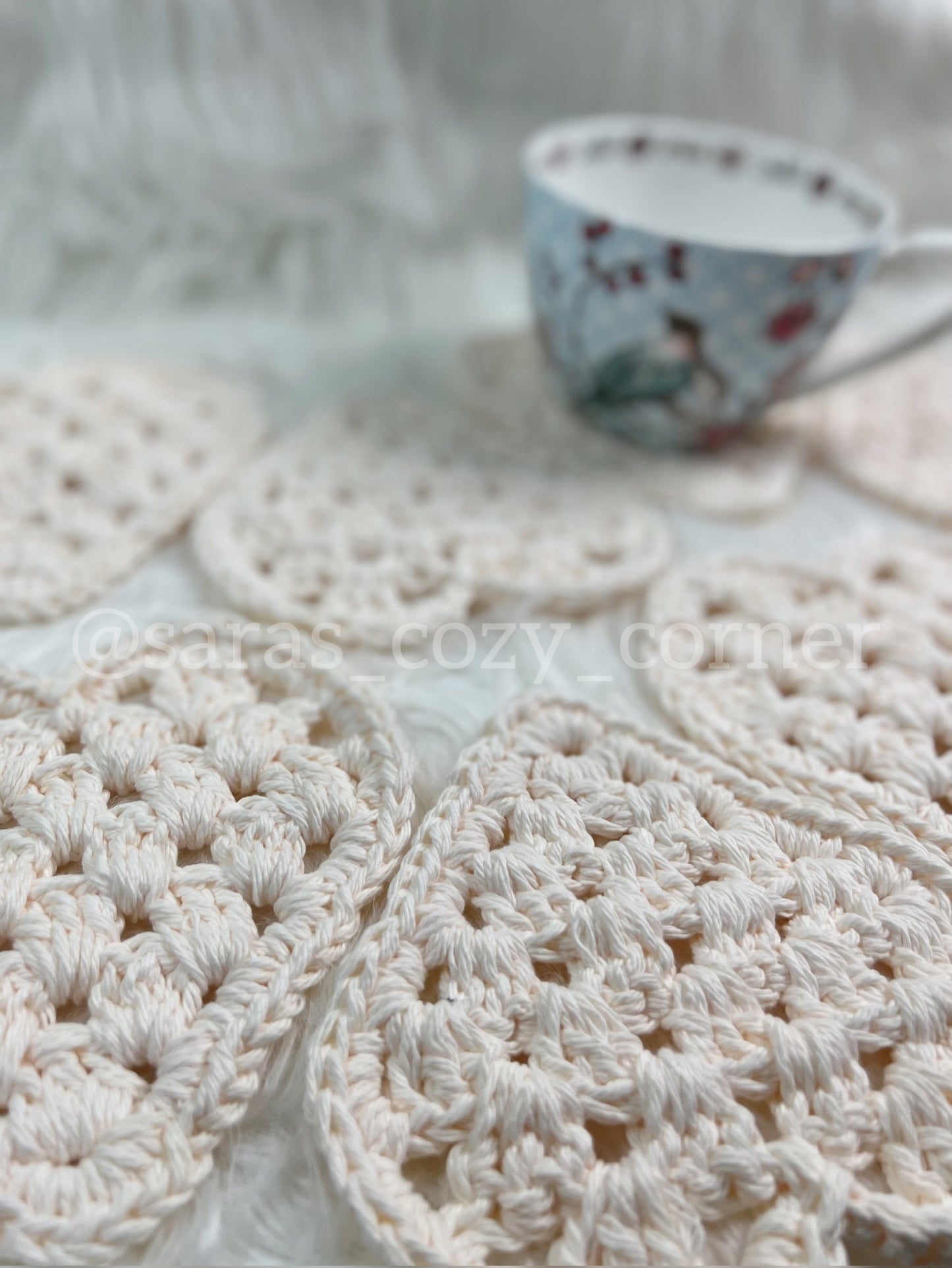 My Sweetheart soft cream crochet coaster