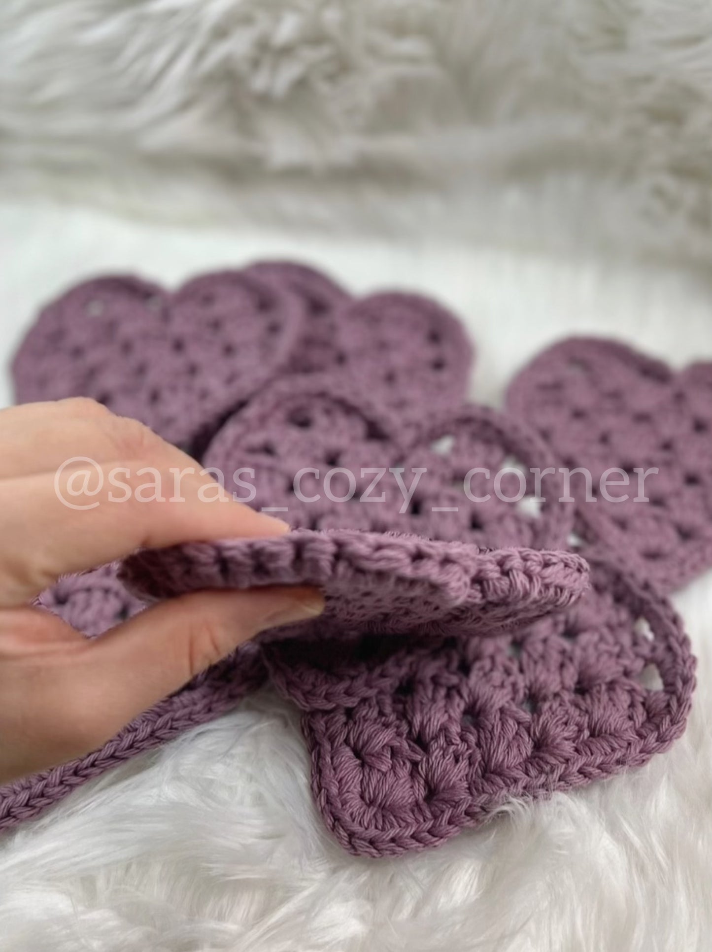 My Sweetheart pale lavender crochet coaster