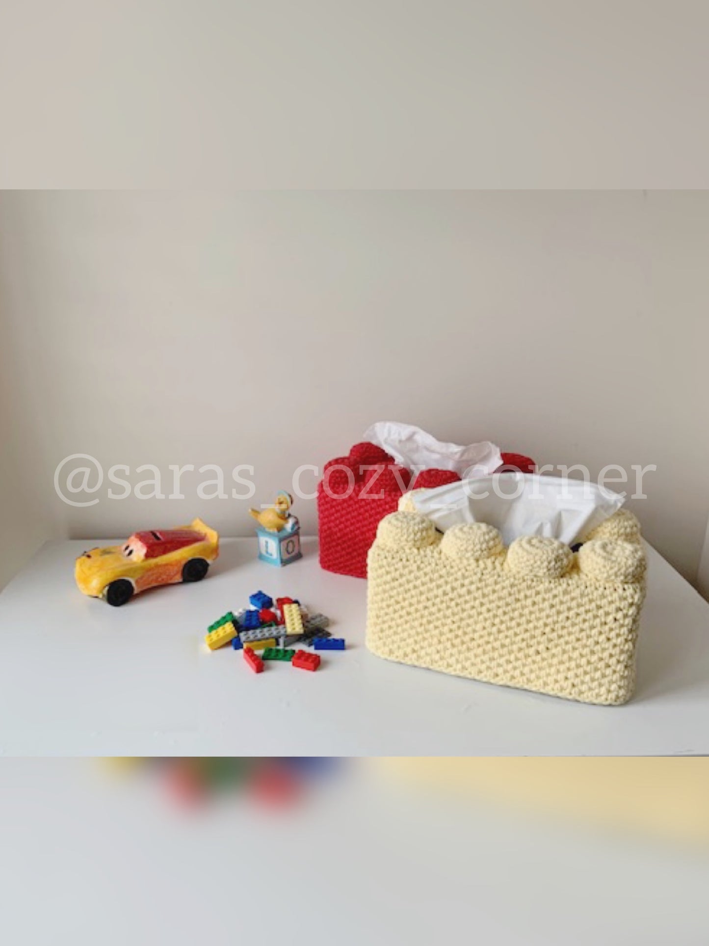 Lego inspired tissue box cover crochet pattern PDF