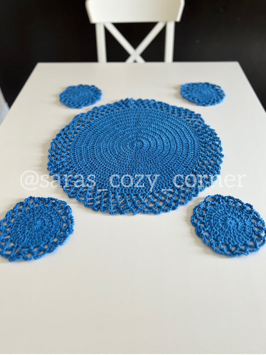 Lace Border placemat and coasters crochet pattern PDF