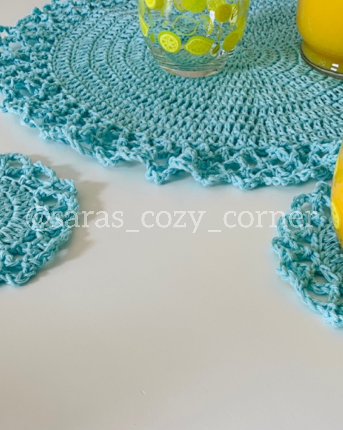 Lace Border placemat and coasters crochet pattern PDF