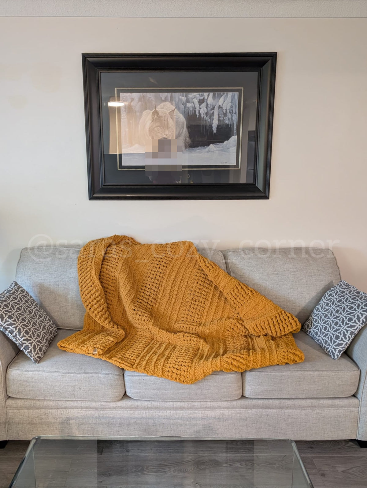 Crochet Throw Blanket "Mustard"