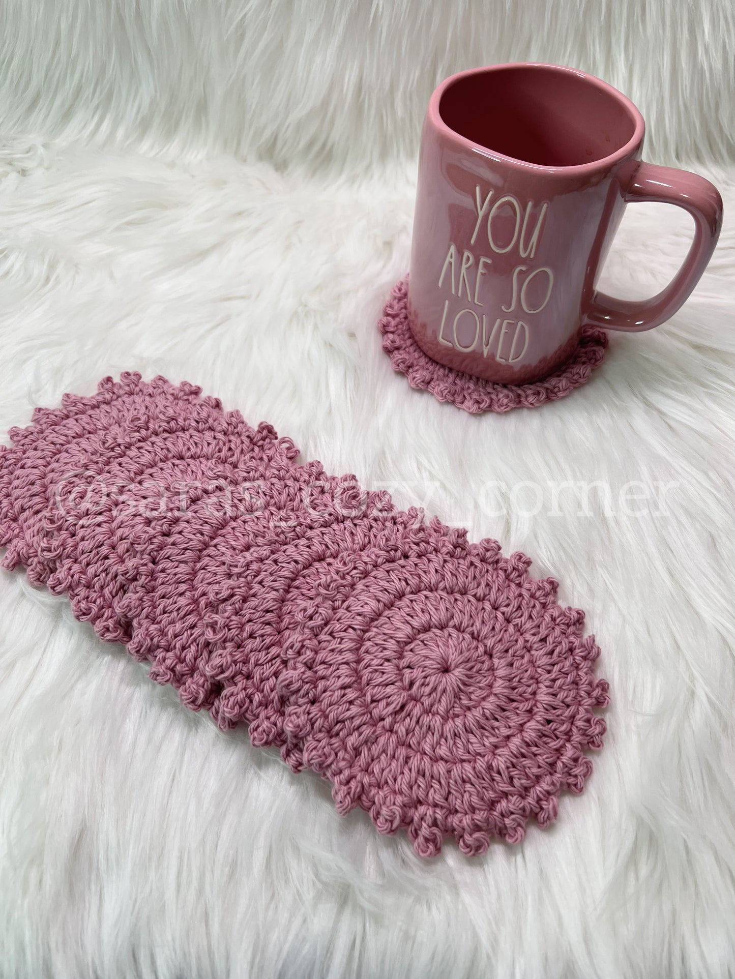 Rose gold round crochet coasters